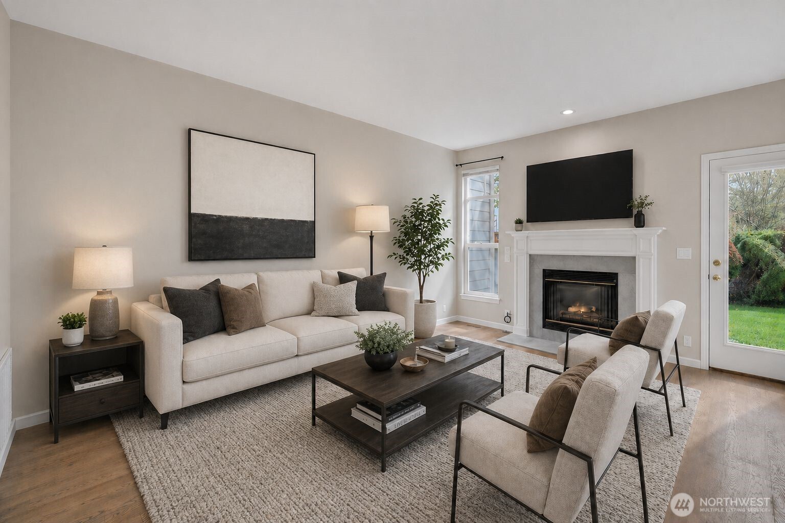 Large living area with gas fireplace