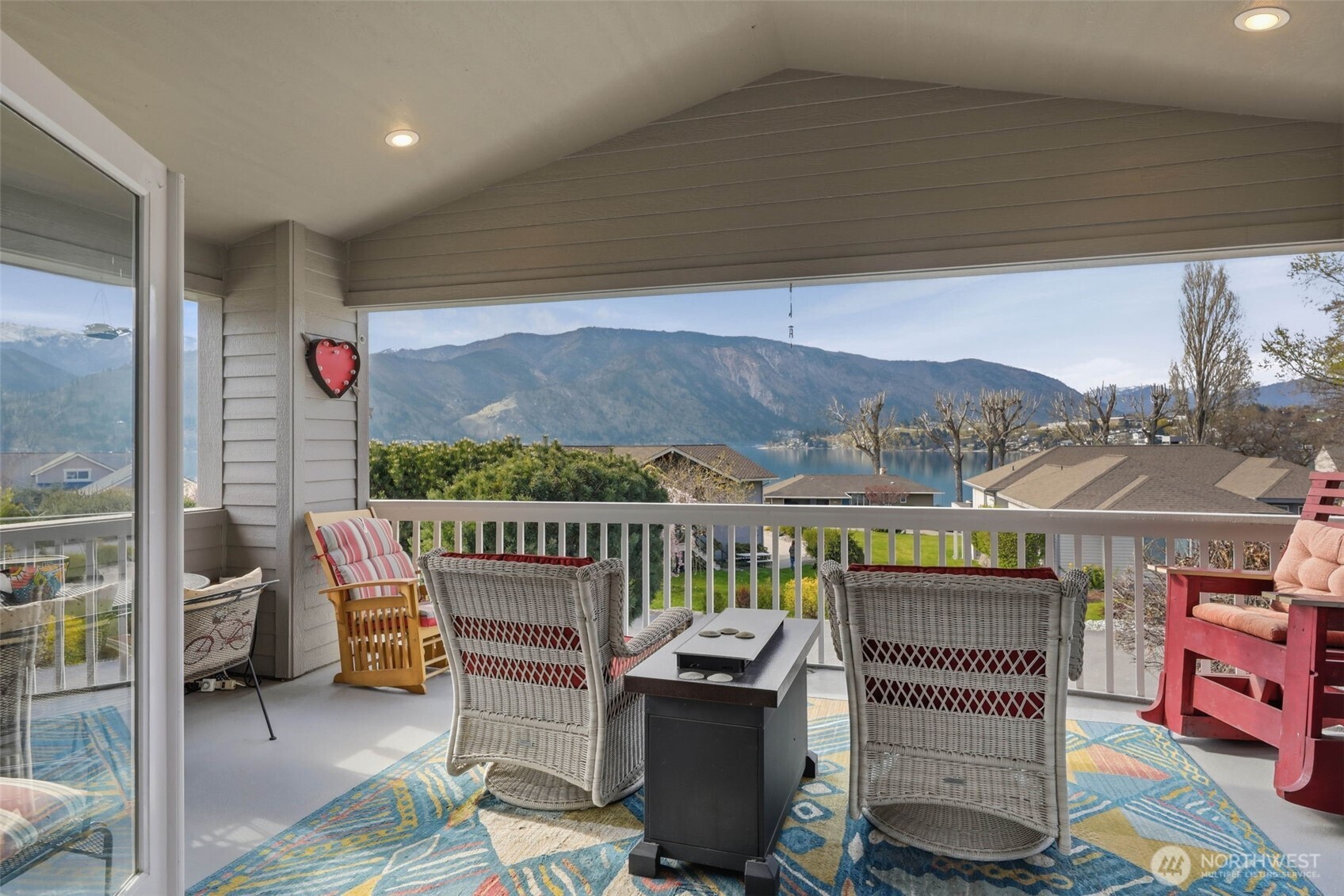 Covered outdoor living space through the french doors