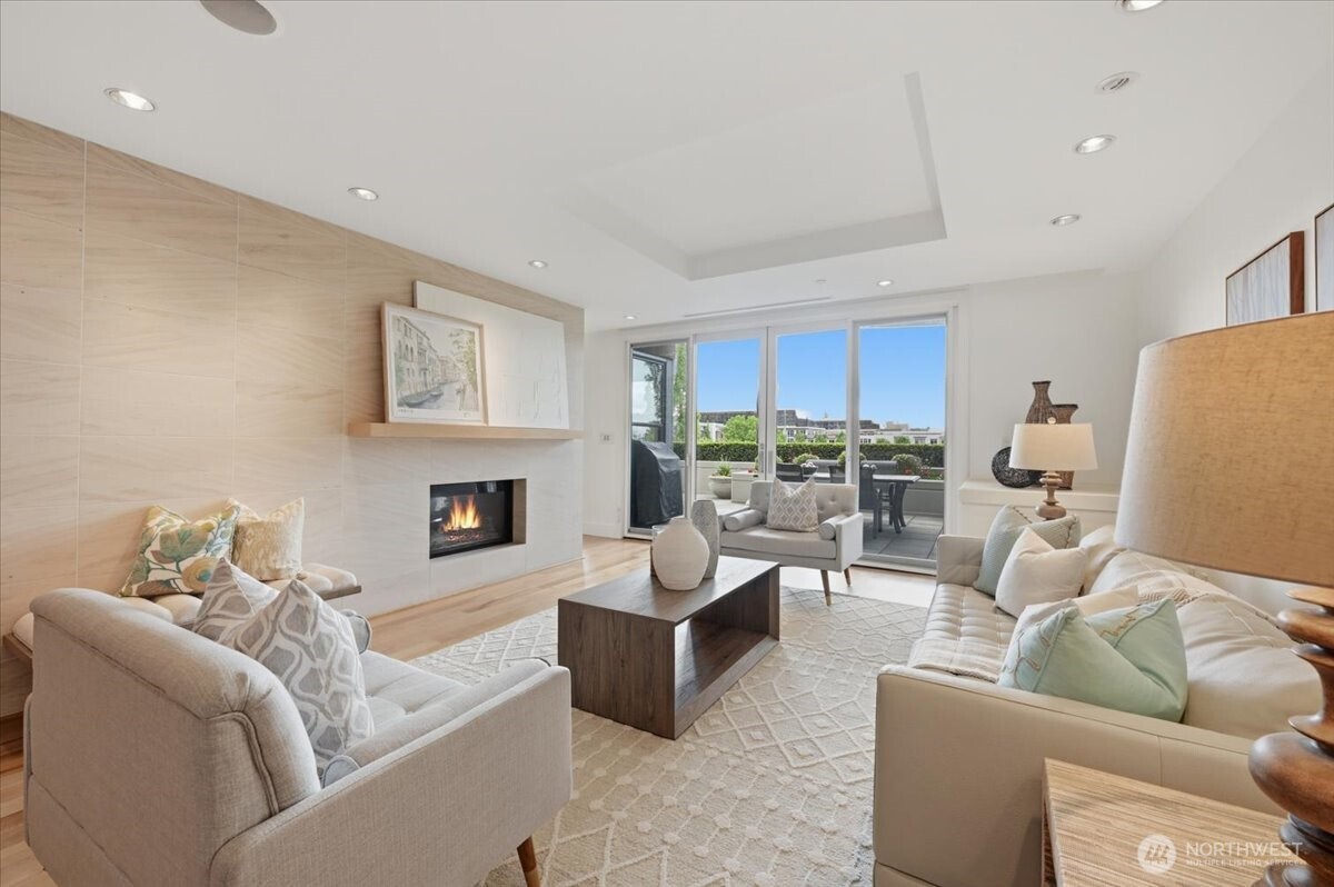 Two-Sided Fireplace with Limestone surround