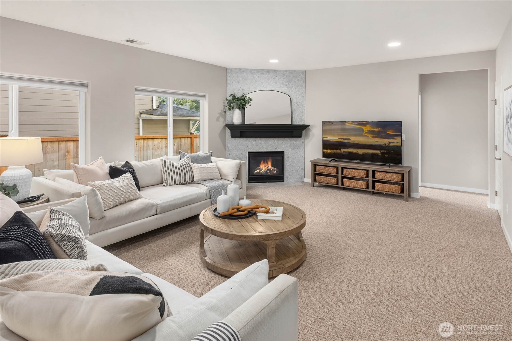 Cozy gas fireplace.