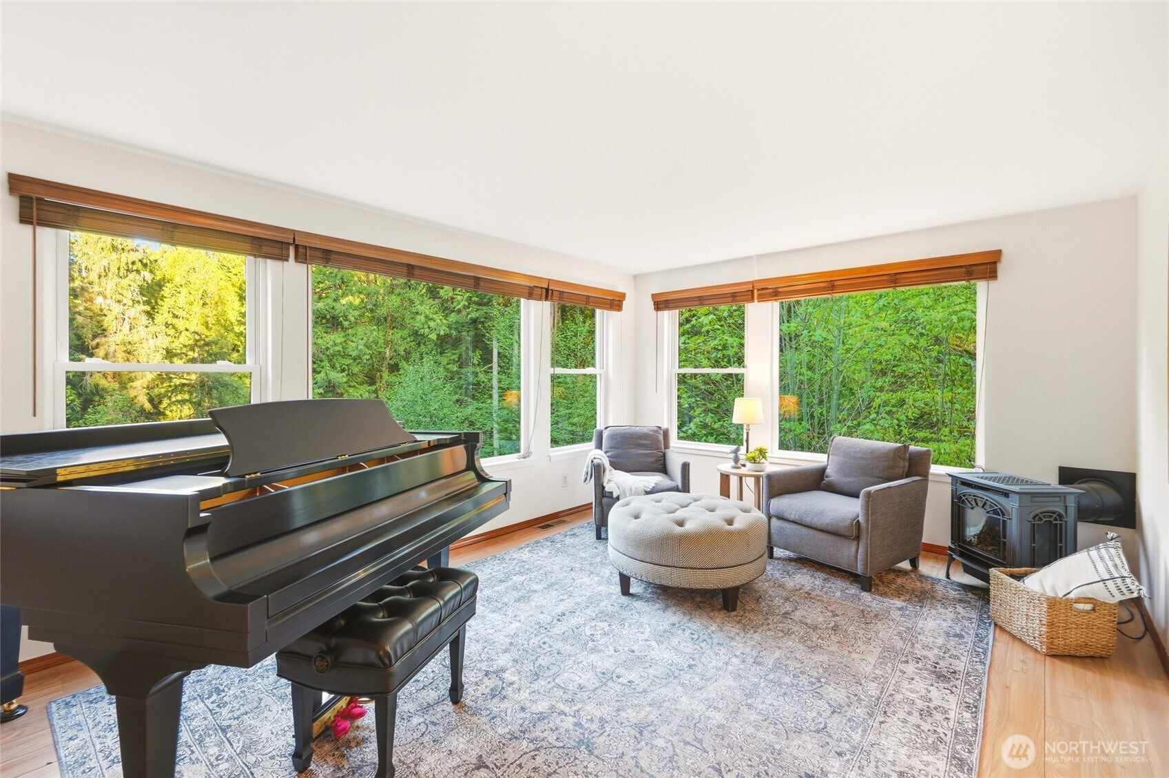 A formal living room off of the kitchen.