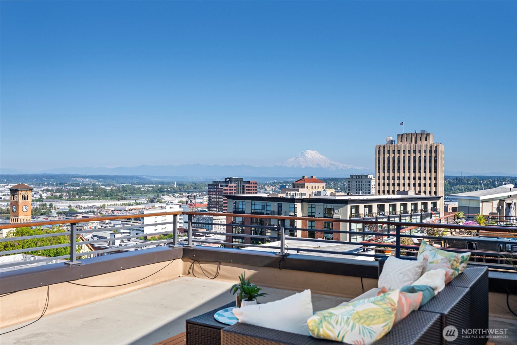 Roof top views of Old City Hall and Mount Rainier