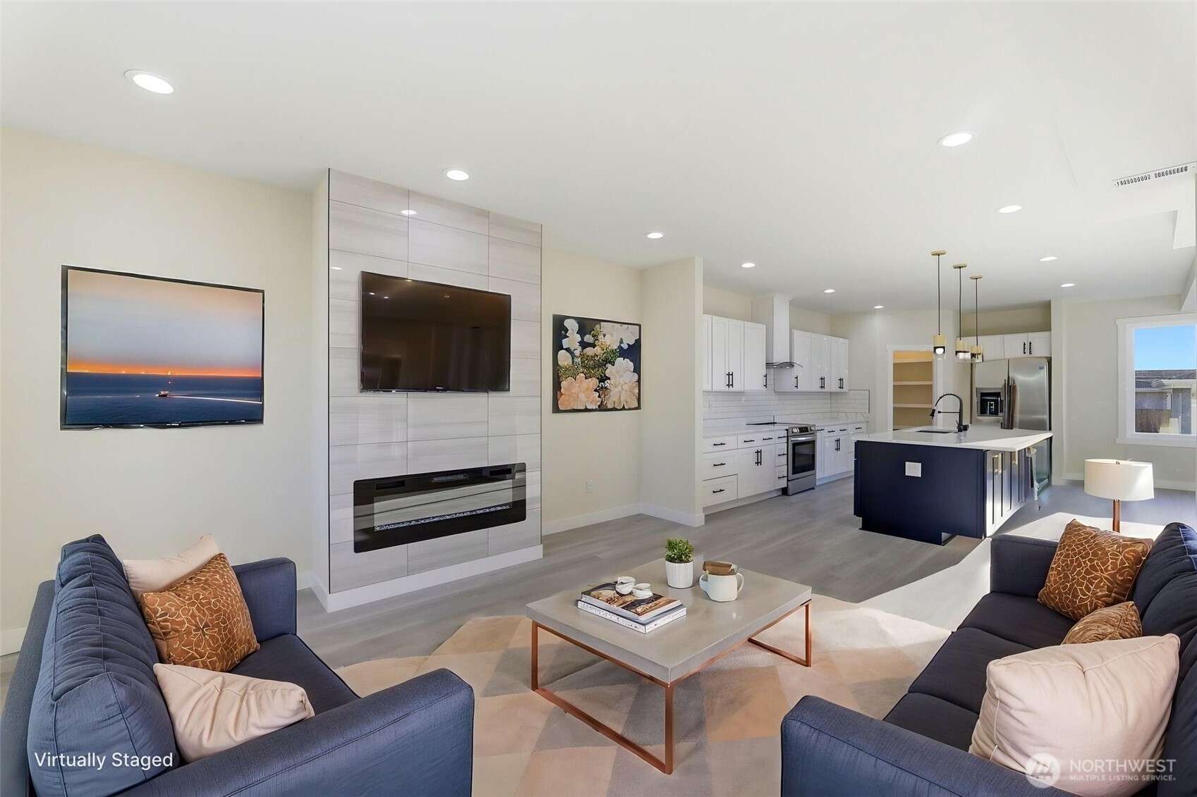 Living room with virtual staging