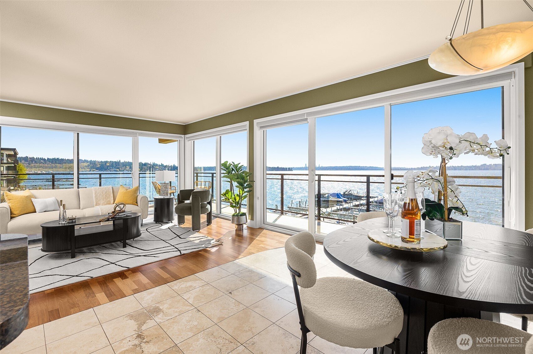 From kitchen and dining area looking southwest.