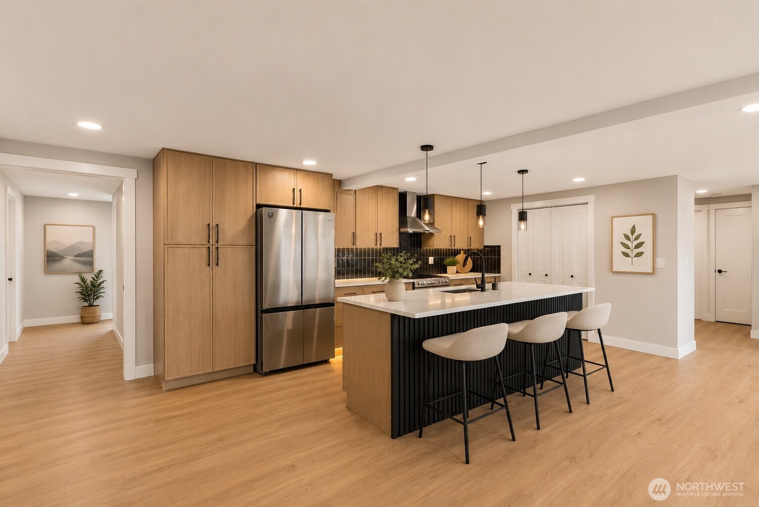 Family room and Kitchen. Virtually staged furniture.
