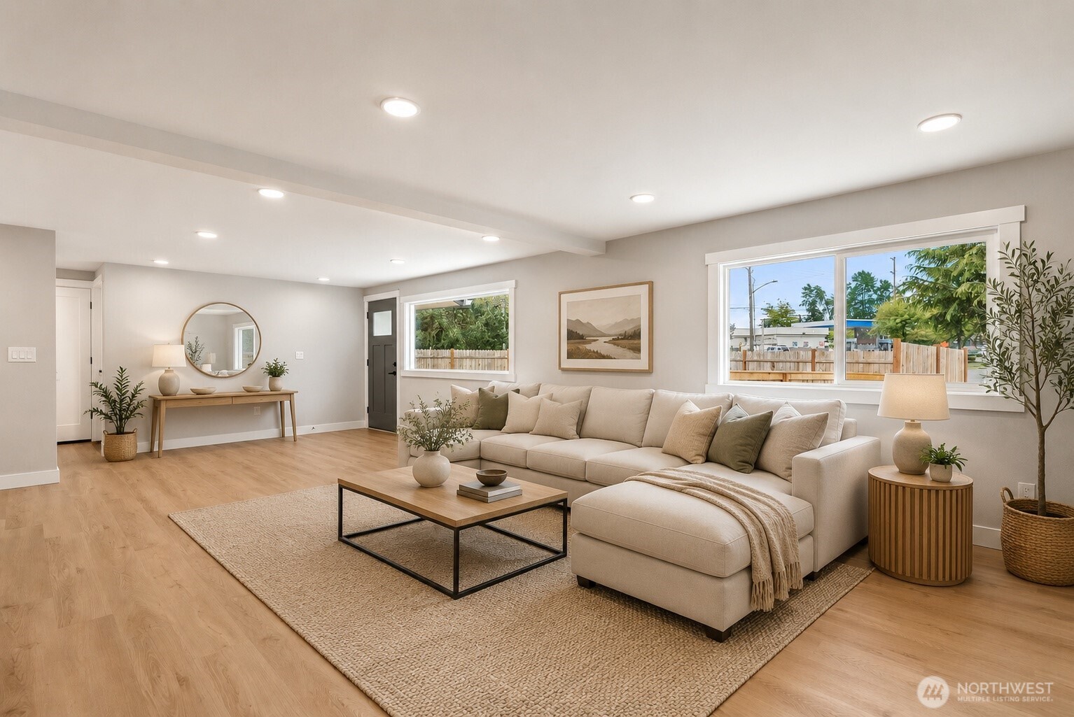 Family room and Kitchen. Virtually staged furniture.