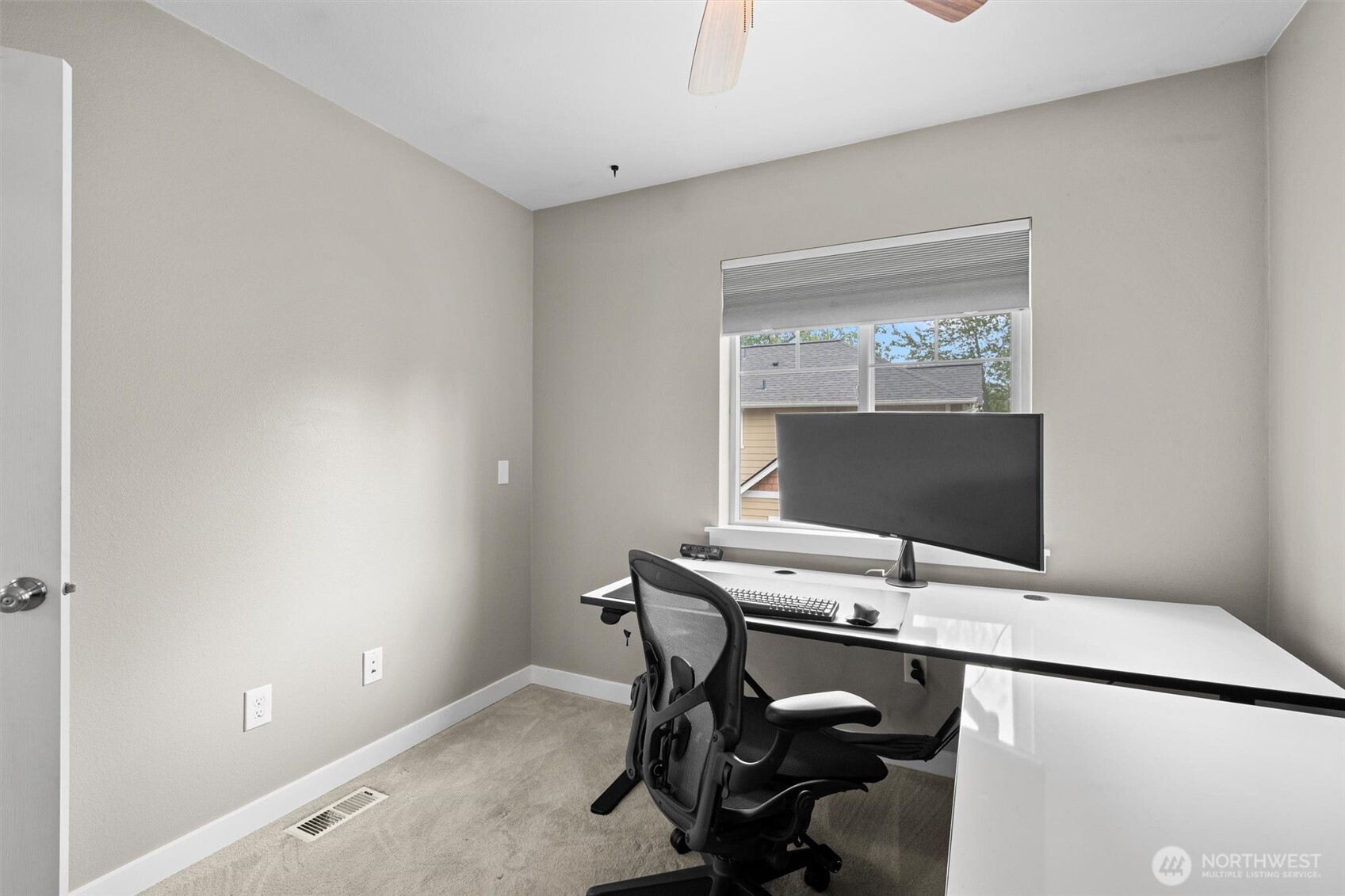 A ceiling fan is included in each bedroom.