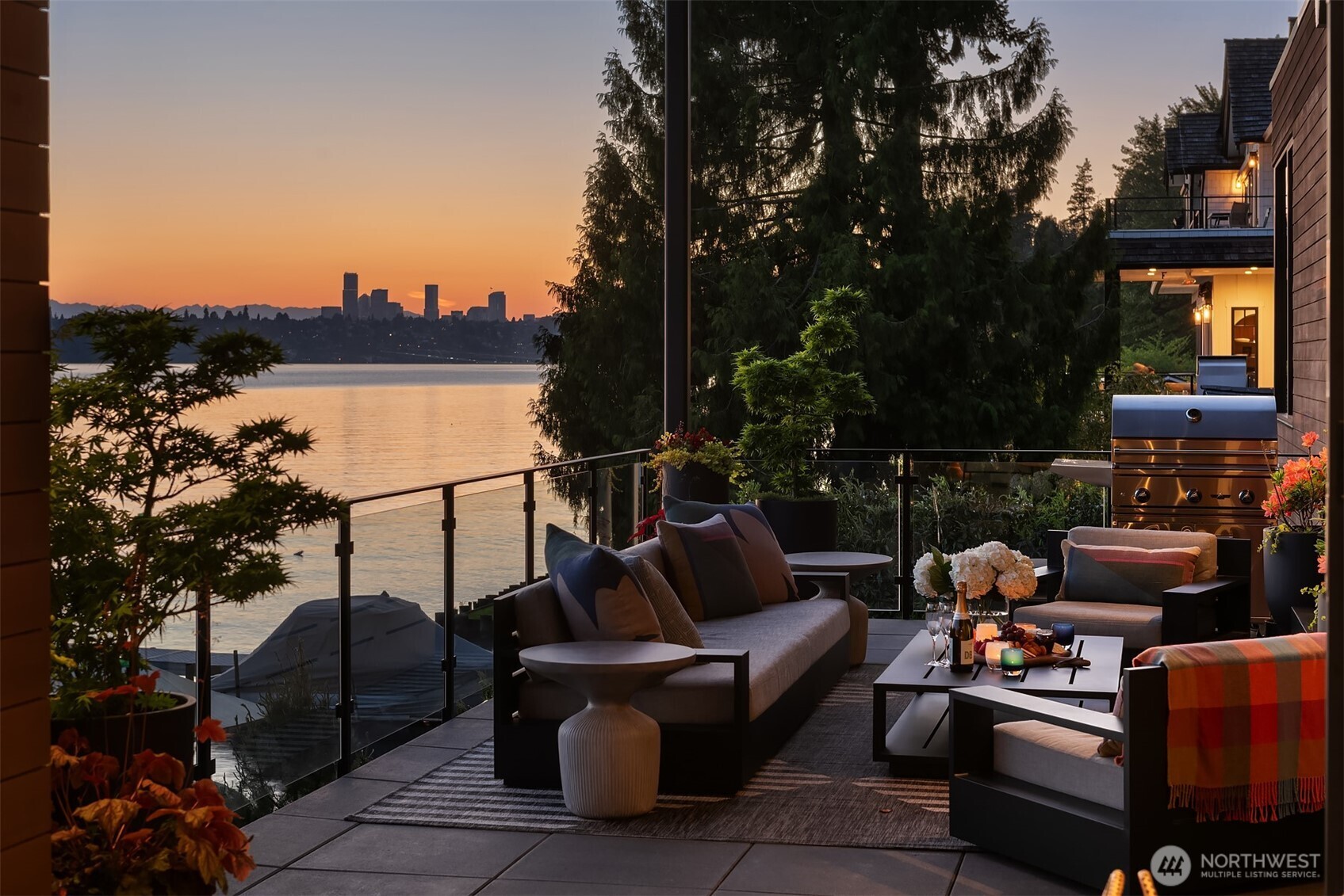 Stone pathway leading to the private dock at sunset