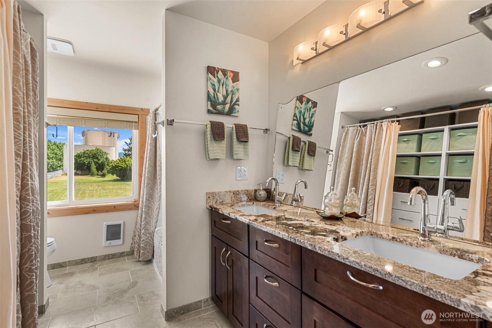 Full bath, storage and heated floors