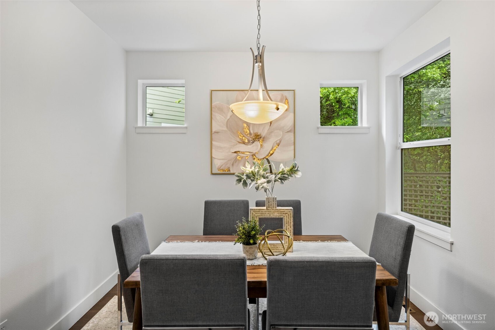 Dining room has multiple windows