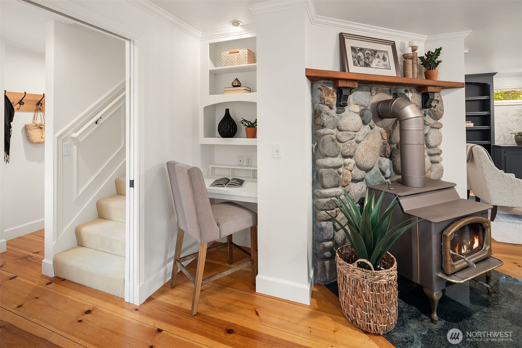 Cozy fireplace adds ambiance to your Kitchen, dining and living rooms