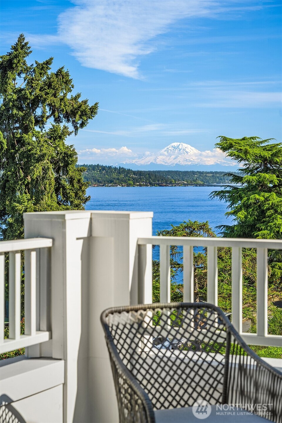 View of Mt. Rainier from primary bedroom and upper office deck.
