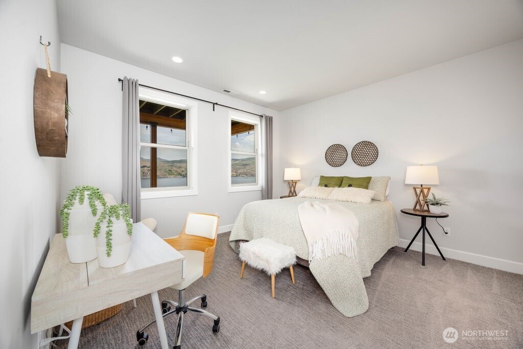 One of two lake view bedrooms on the lower level.