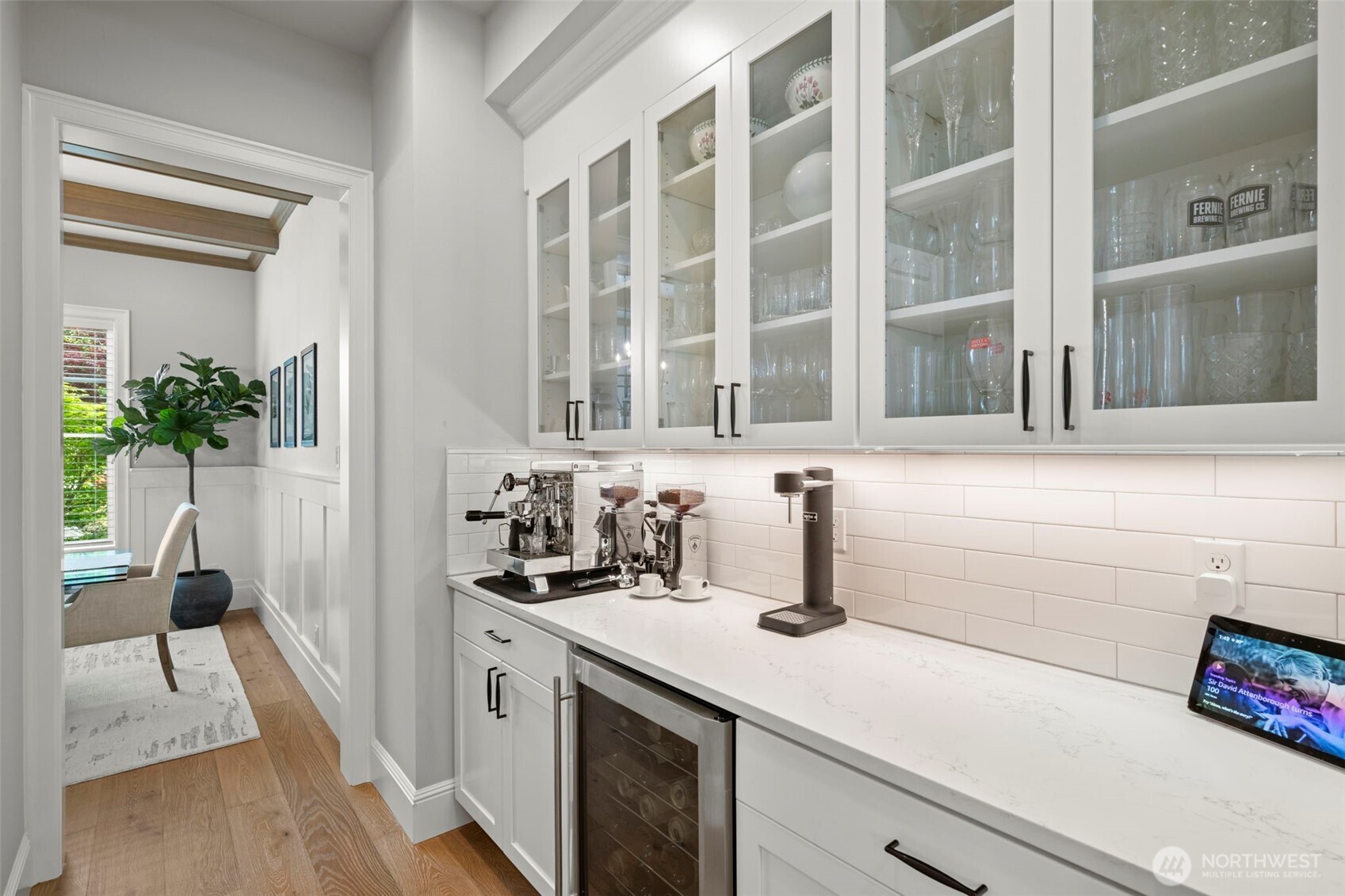 Butler's prep area with beverage fridge