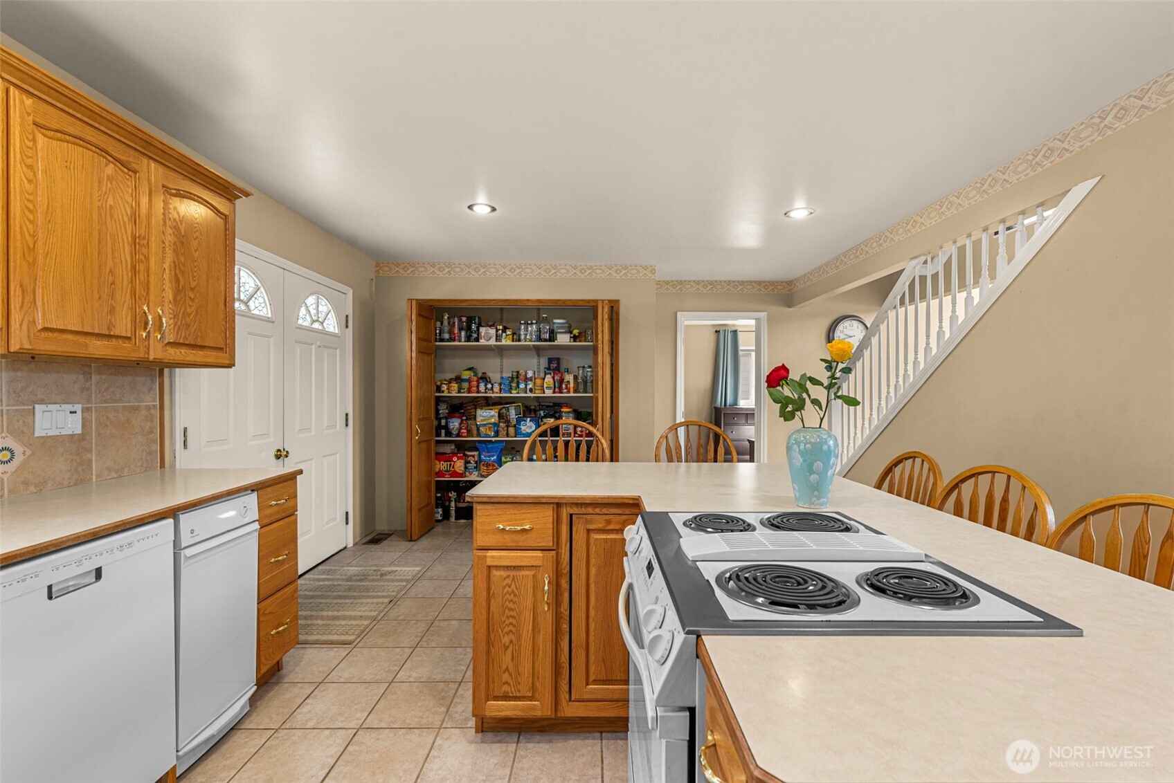 The built-in pantry has room for lots of storage.