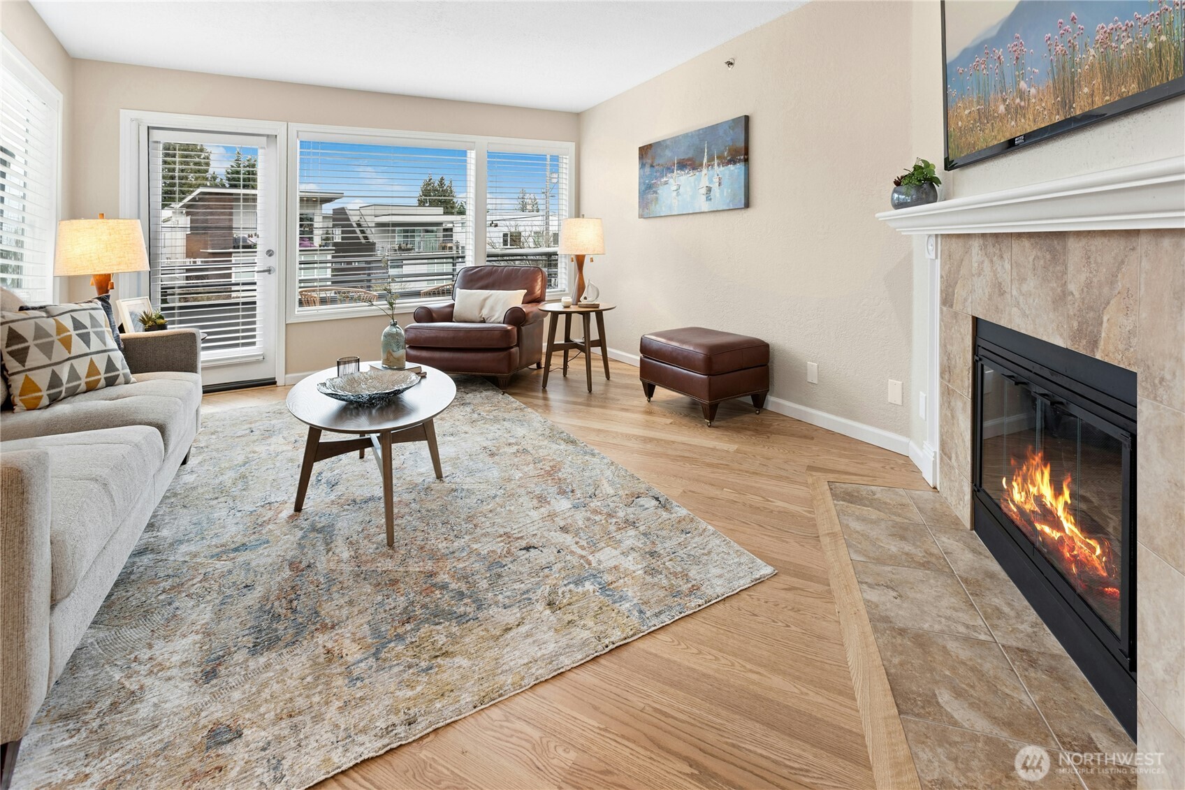 The entry has tile floors for easy maintenance.