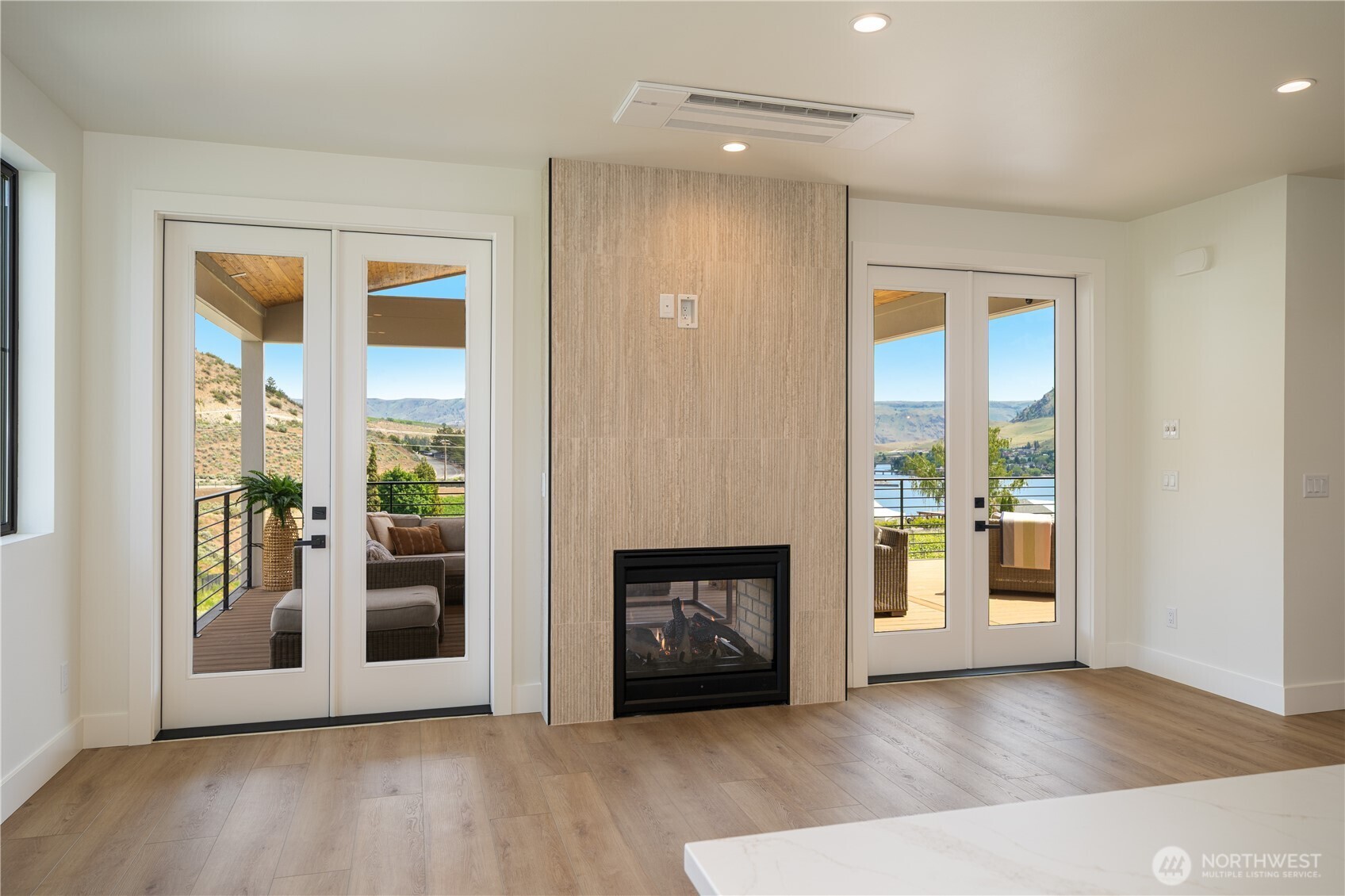 Living with a see through fireplace