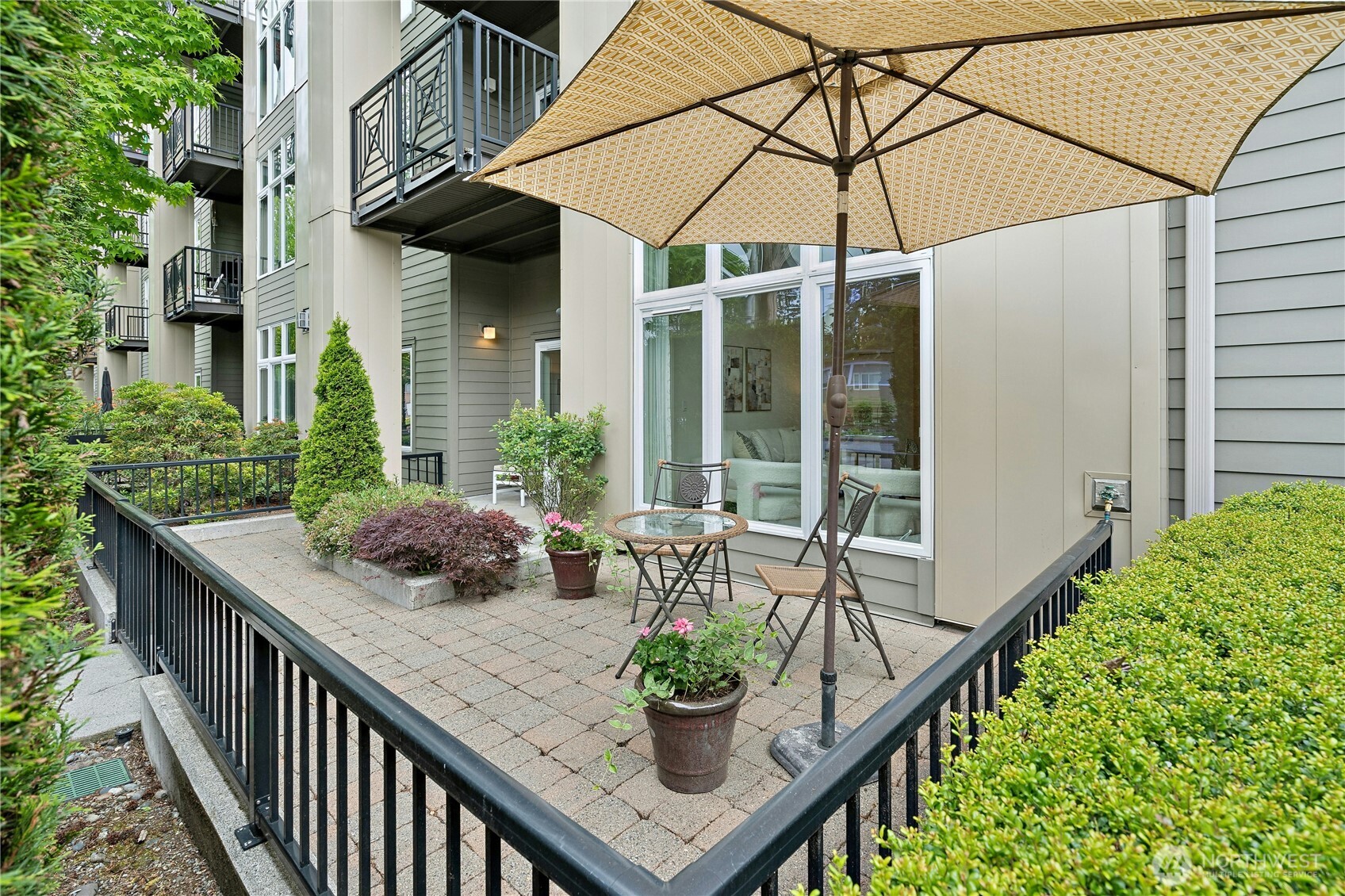 Guest parking lot and entrance to building.