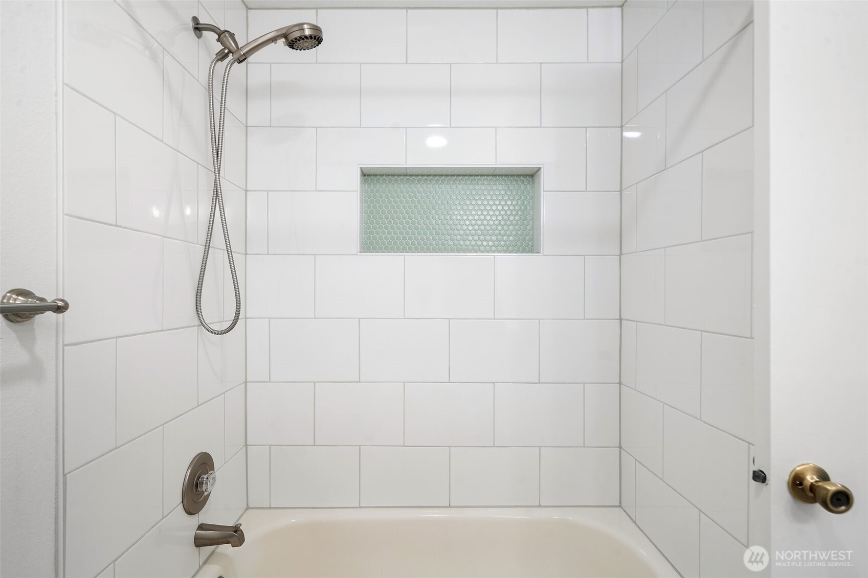 Second level hall bathroom - fresh tile, paint and cabinetry