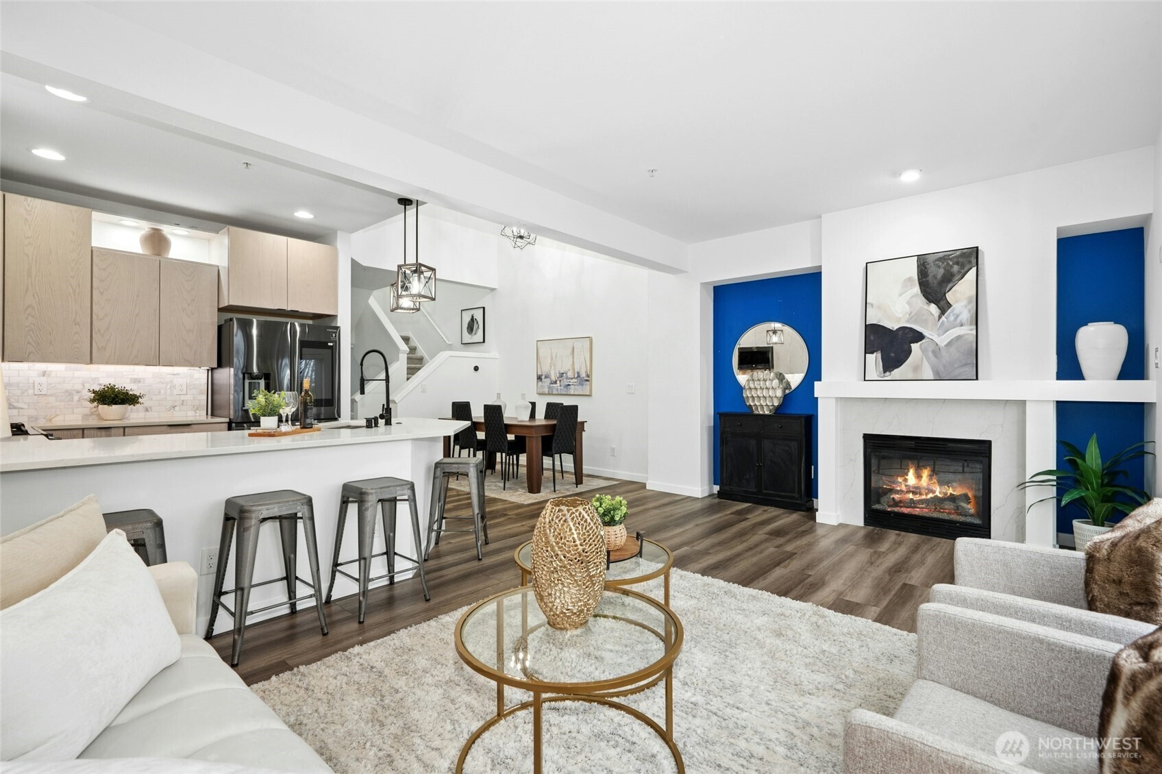 Gas fireplace ignites with a switch and adds a warm, cozy ambiance