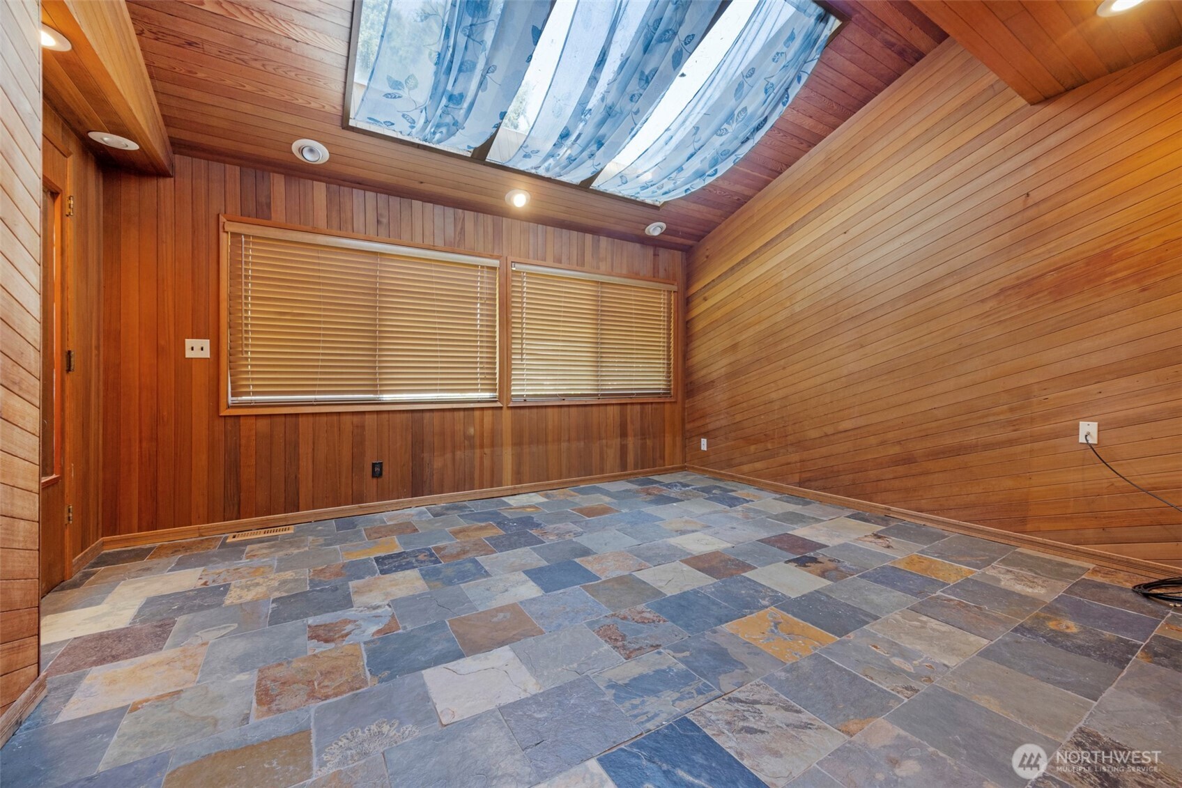 looking north into this room Window and skylights, and sauna.