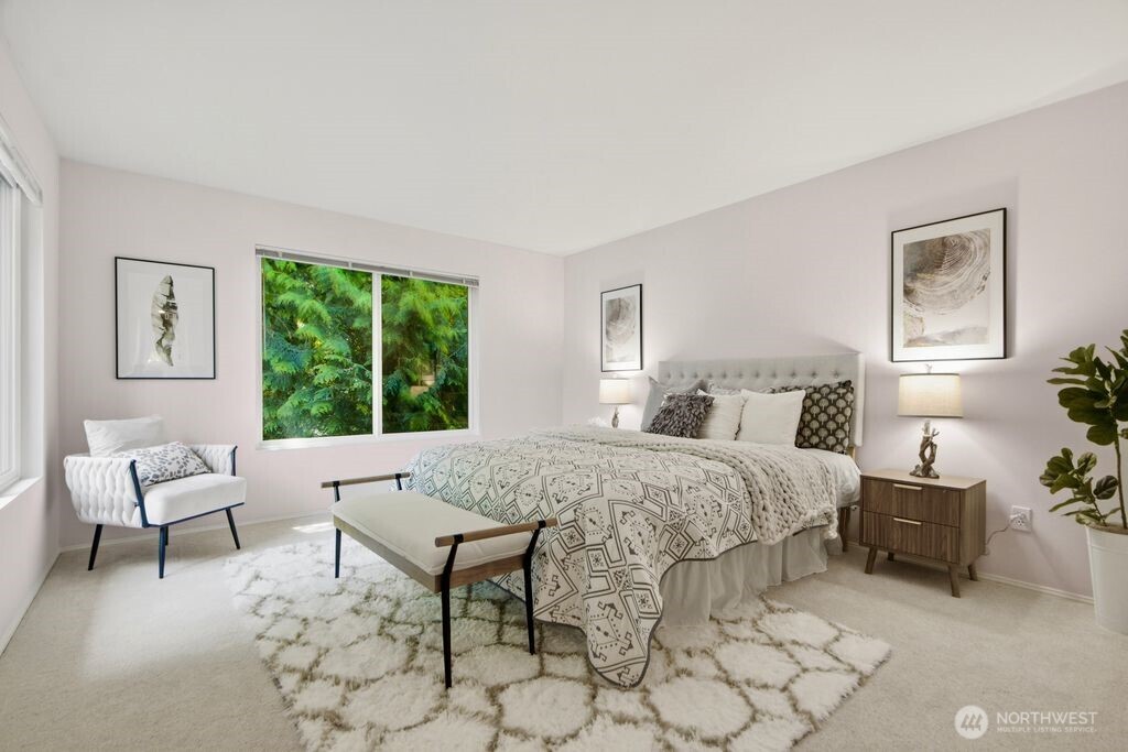 Primary bedroom is very peaceful and retreat-like, primary has a full bath and large walk in closet!