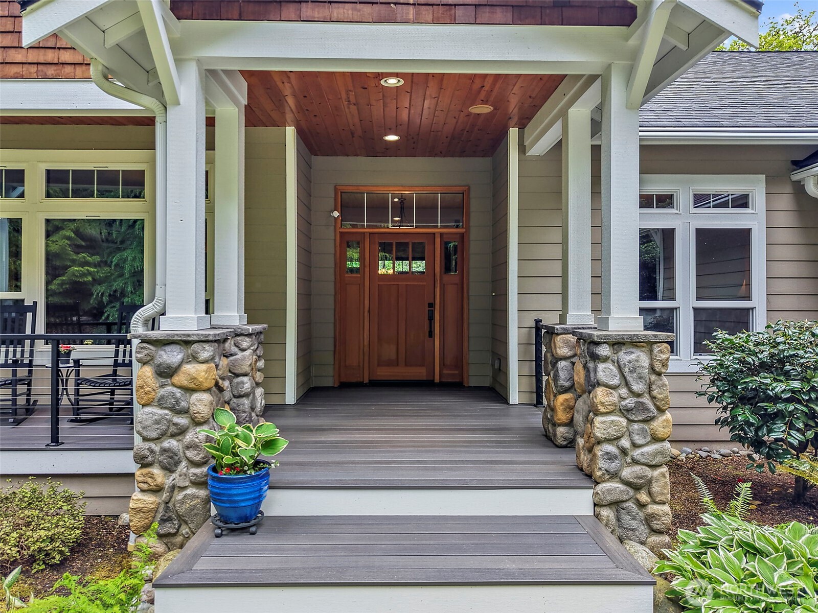 Fire pit and waterfall feature