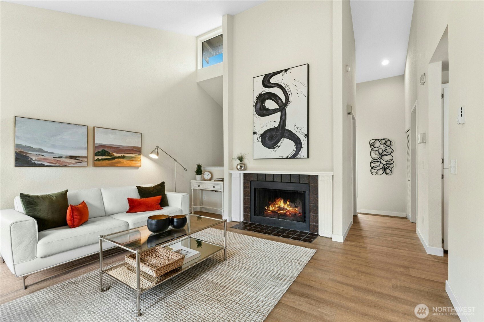 Cozy fireplace with a rough-in ready for a wet bar
