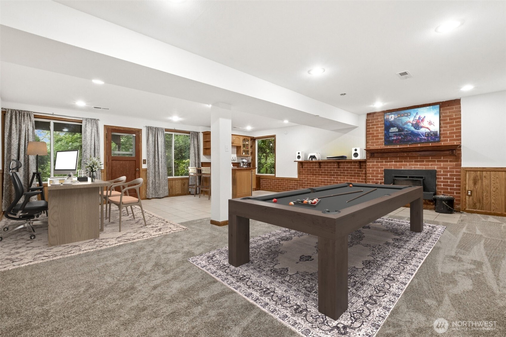 Entertainment area in this rec room could be used to expand upon if someone wanted to make more of a MIL here. In the meantime, perfect for all those parties!!!