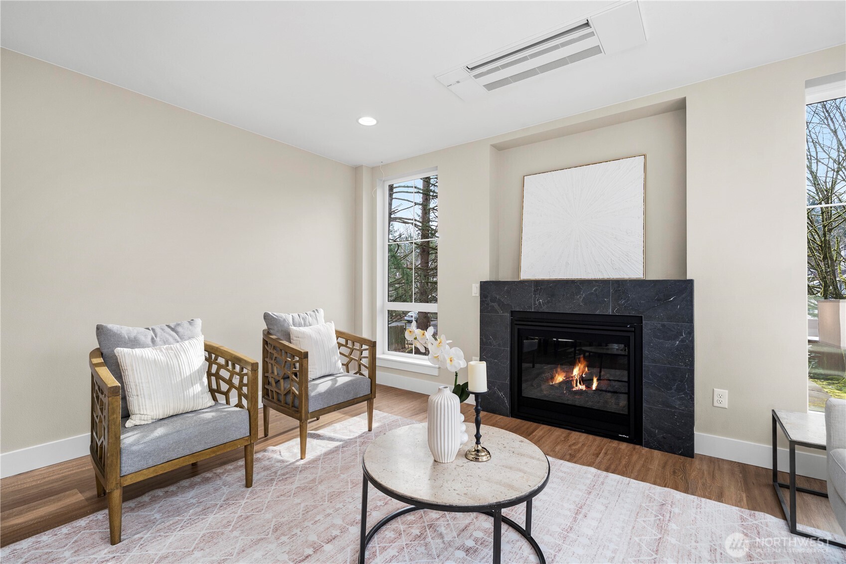 Living room with gas fireplace and