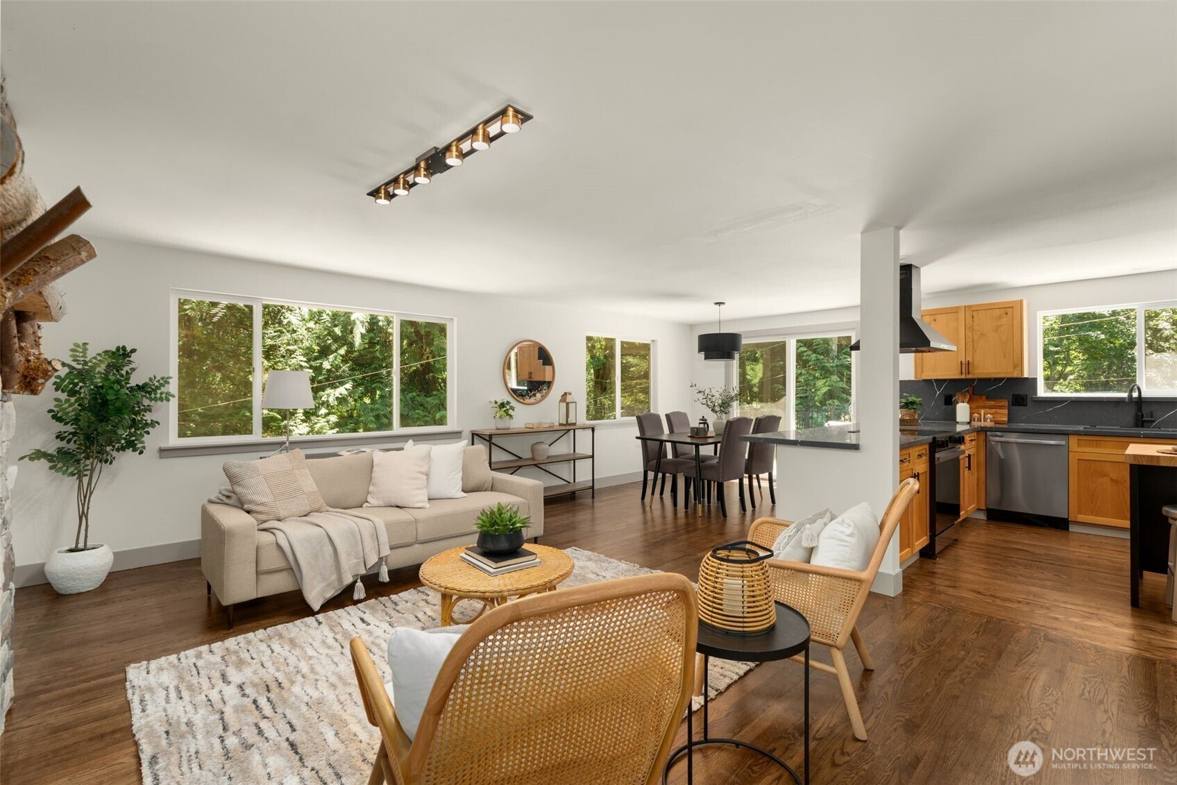 Large windows that frame mountain and territorial views while filling the home with natural light.