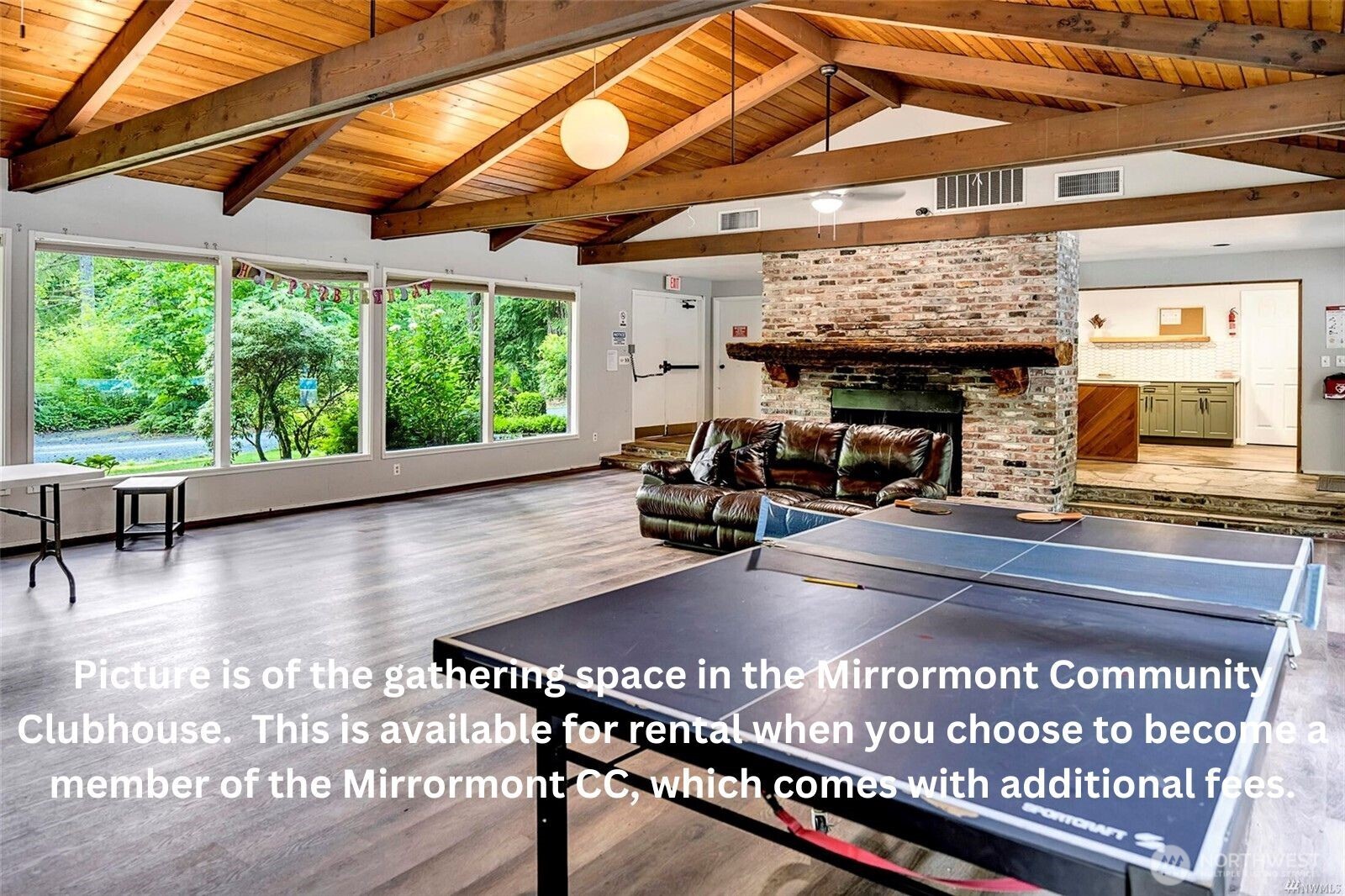 Interior of the community clubhouse. There is no HOA in the neighborhood. The optional Mirrormont Community  Clubhouse membership provides access to the pool, athletic court, clubhouse & play area. There are also many neighborhood events throughout the year sponsored by the Mirrormont Community Association, which is also optional to join at $50 per YEAR.