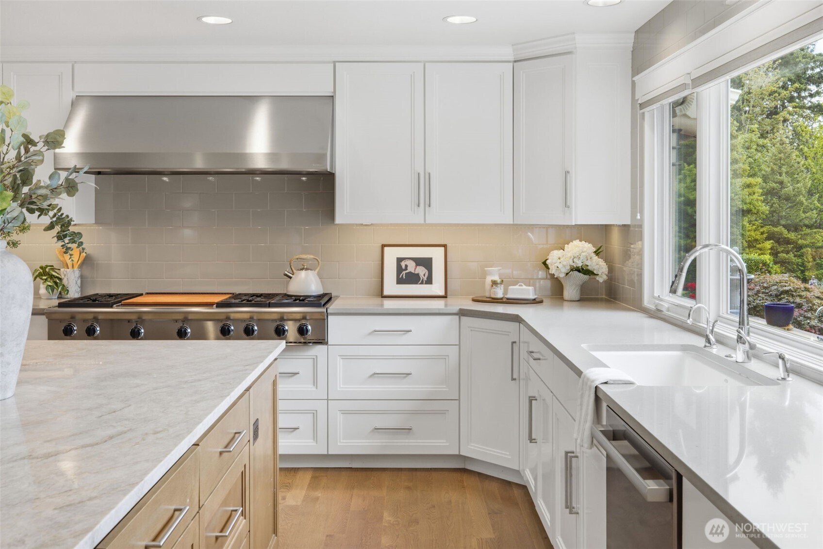 A chef's delight with the high end appliances and endless counter space