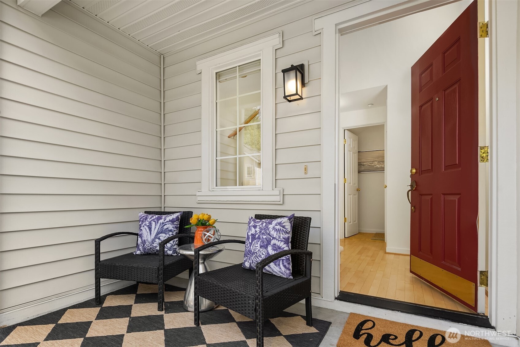 A covered front porch and an actual entryway makes this home feel more like a single-family home than a condo.