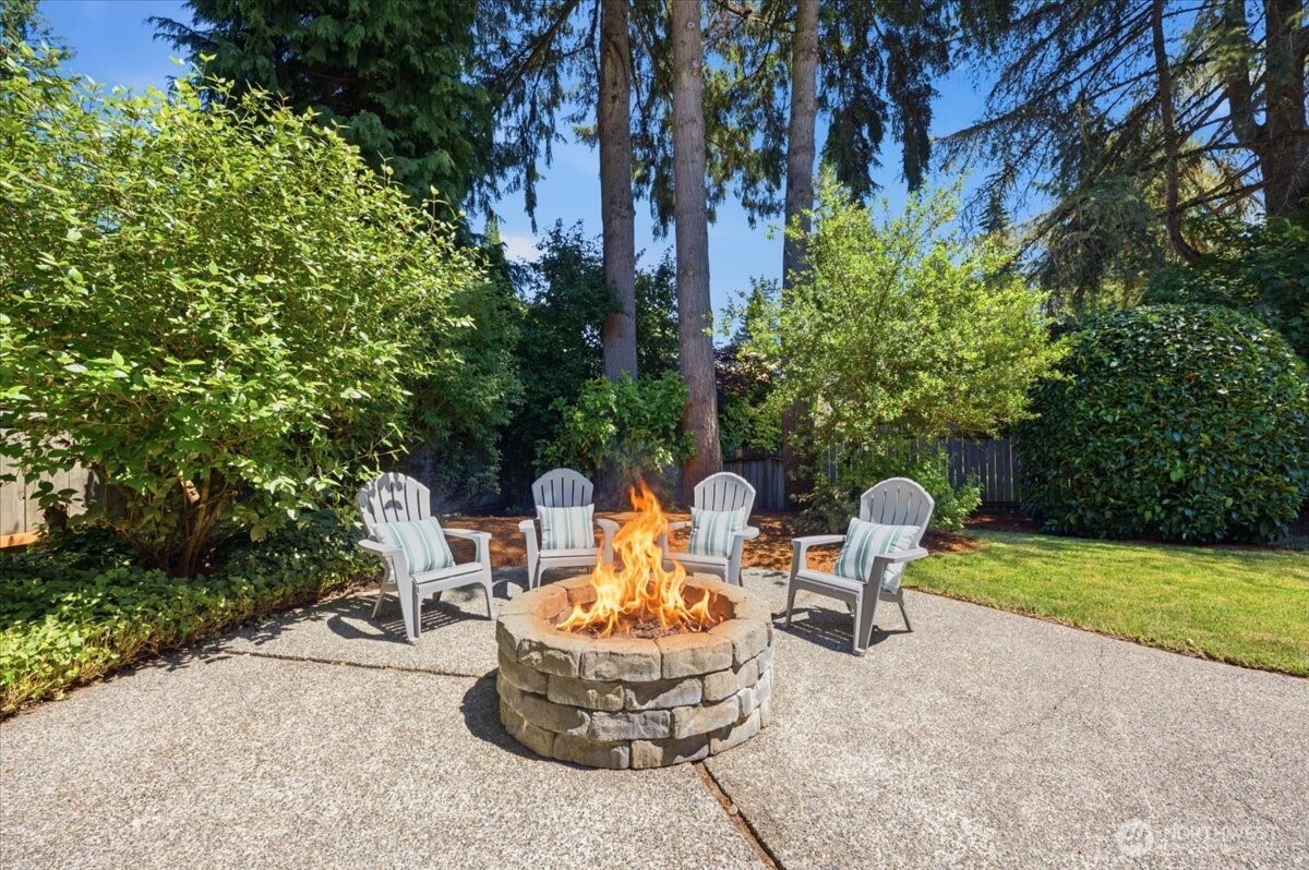 Mature landscaping.