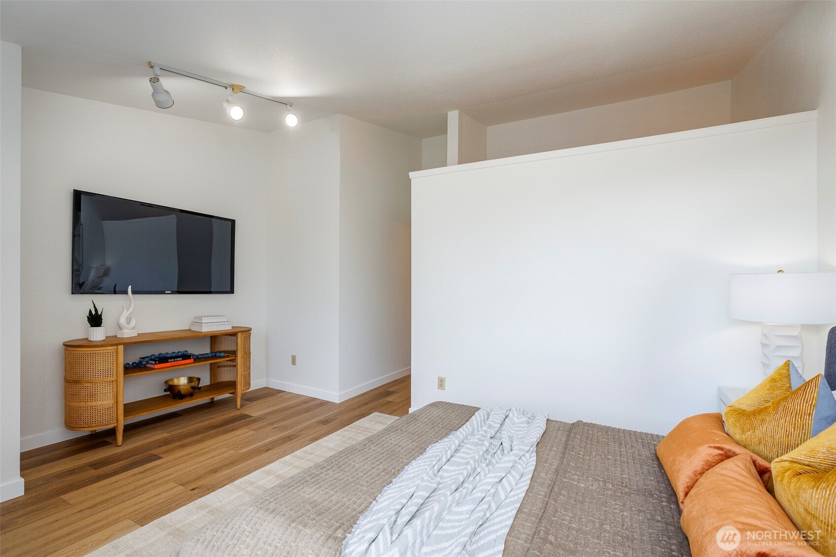 Primary bedroom with soaring ceiling