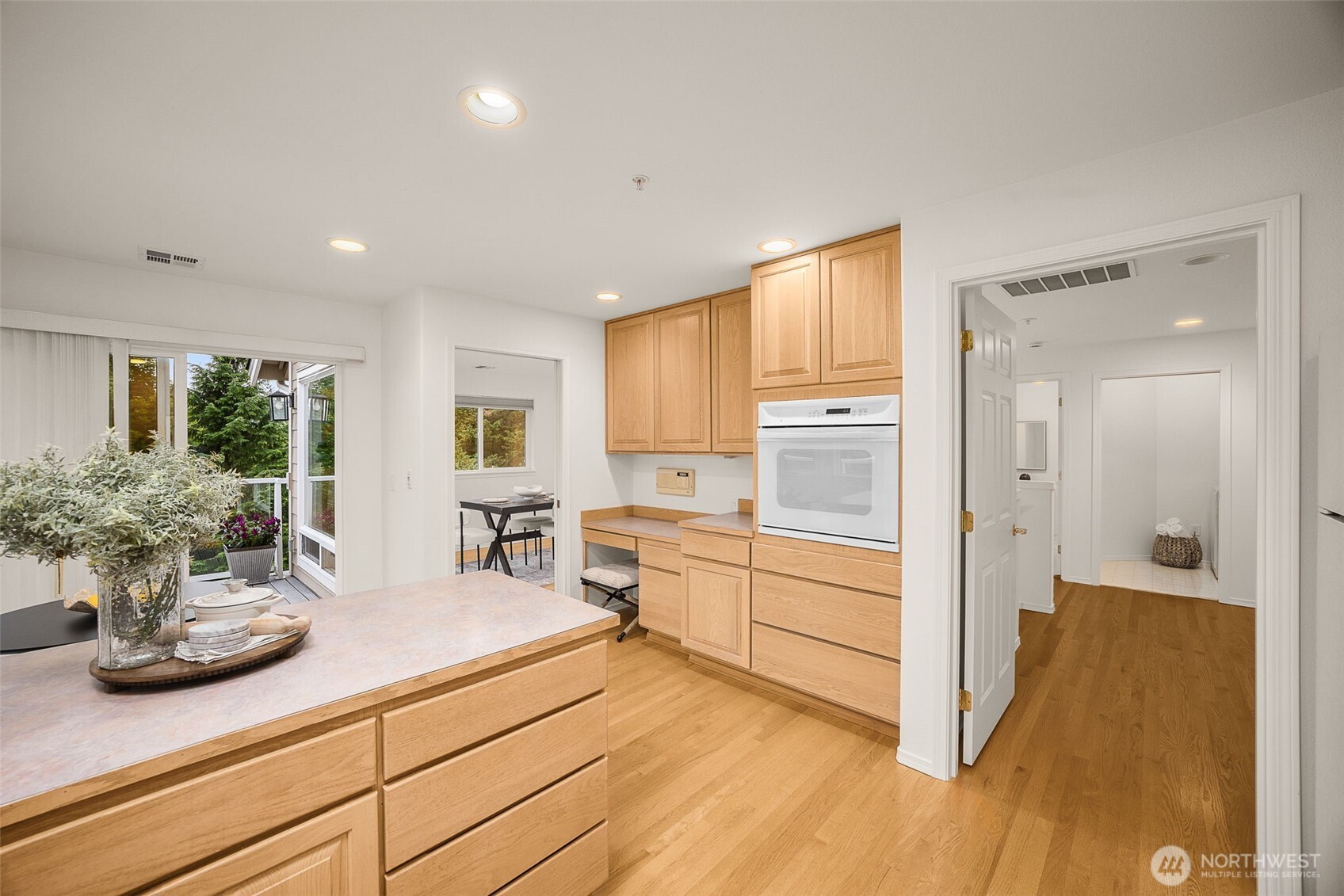 Kitchen space also has a small office nook