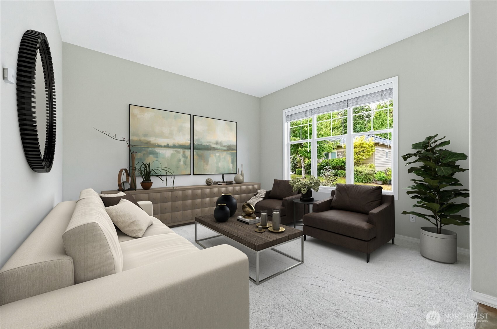 Living room, virtually staged.
