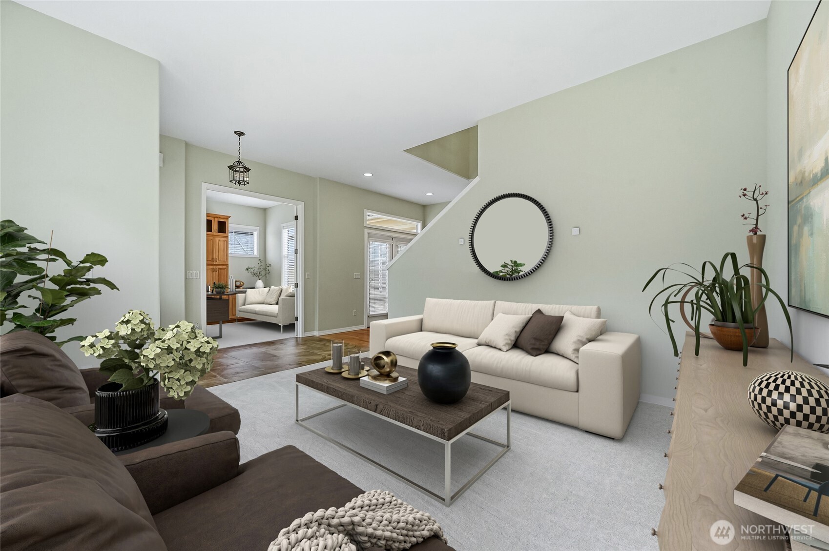 Living room, virtually staged.