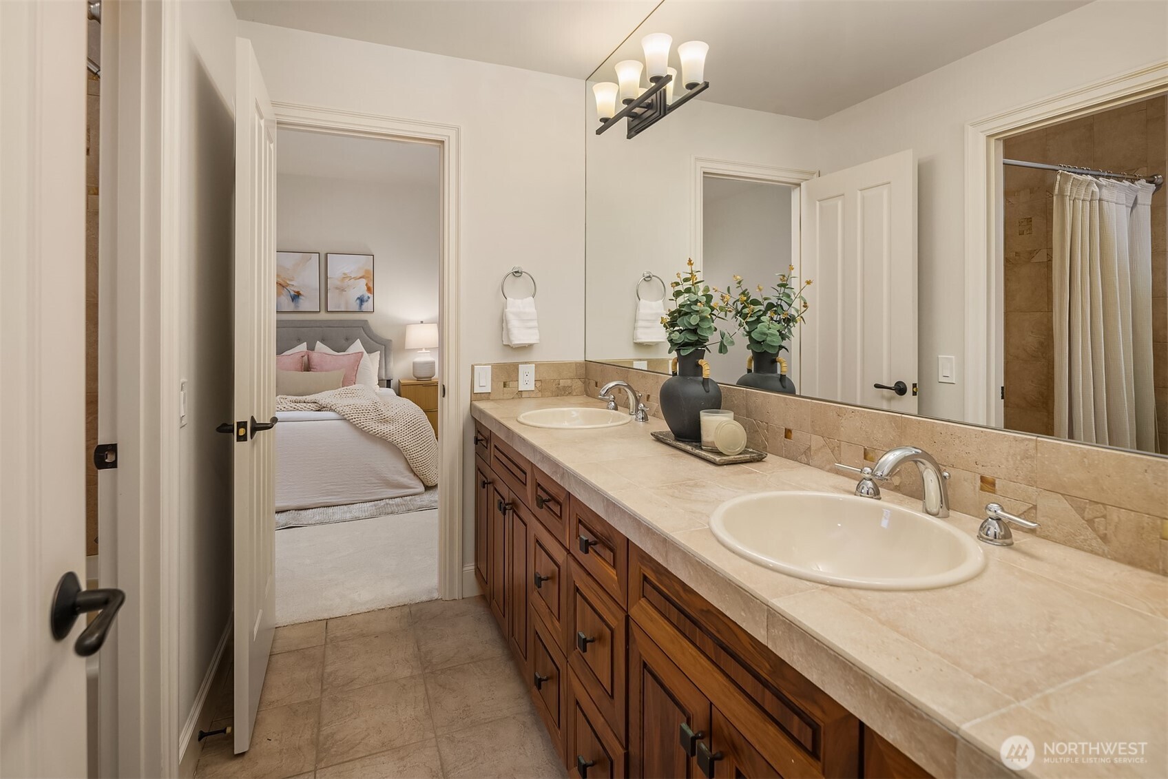 One of Two full bathrooms on the lower level.
