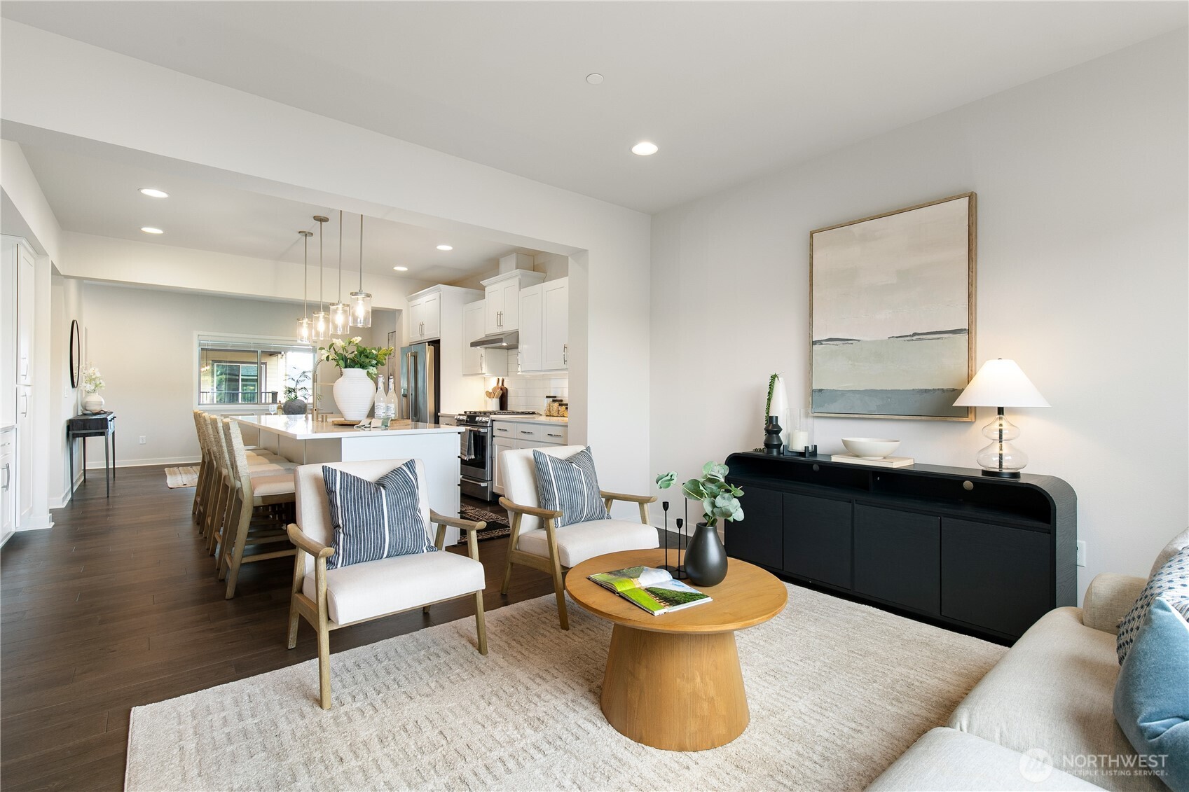 Seamless flow to dining, living, and private deck