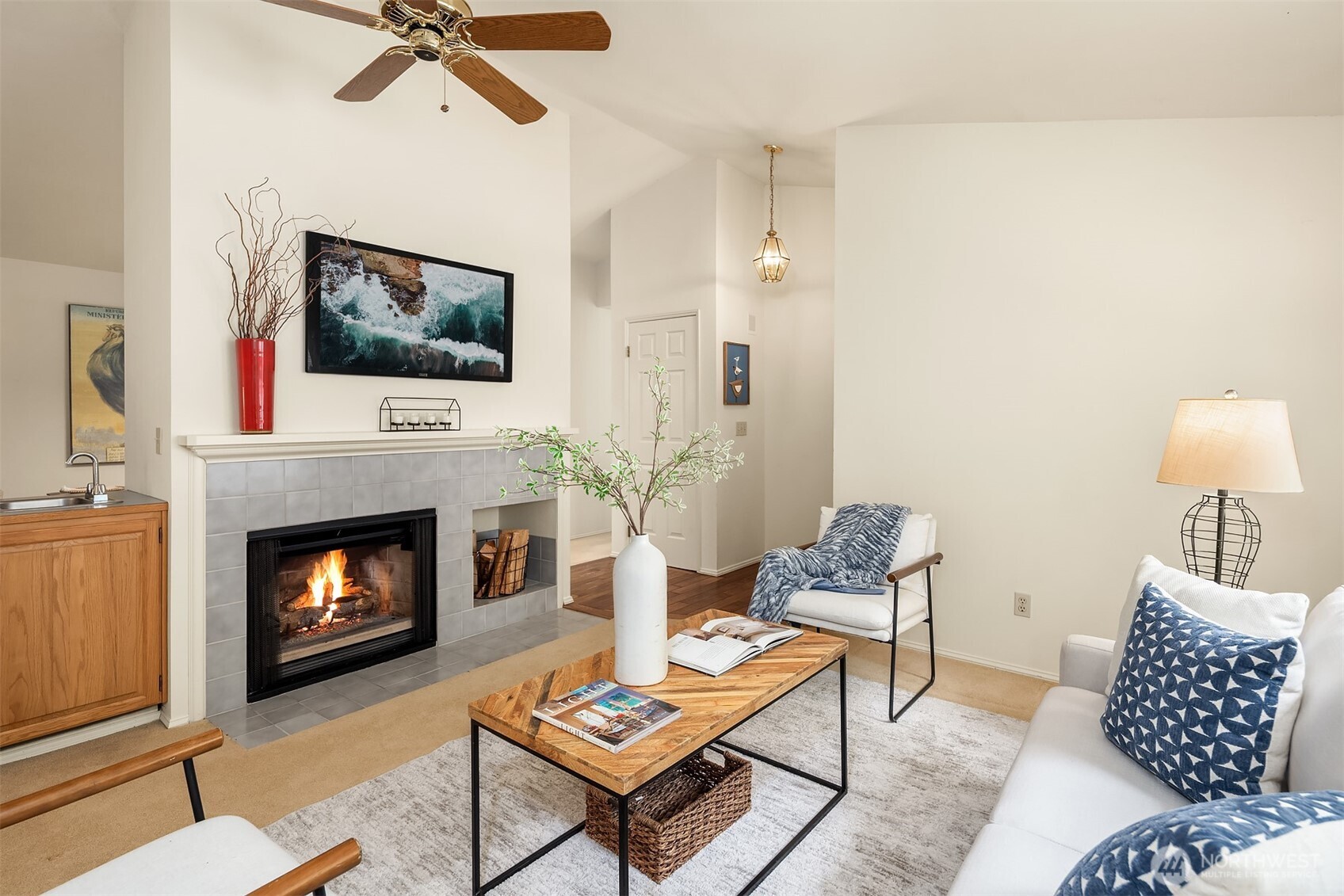 Wood-burning fireplace and wet bar add to your enjoyment.