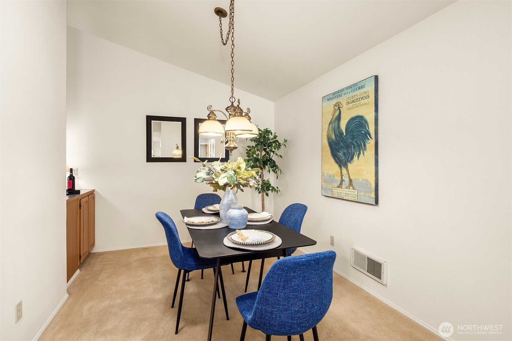 Dining room with vaulted ceilings, room for a buffet