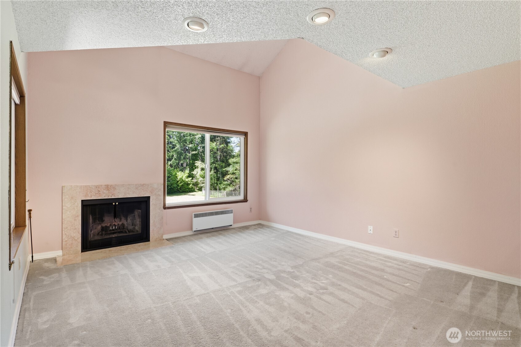 Wood burning fireplace.