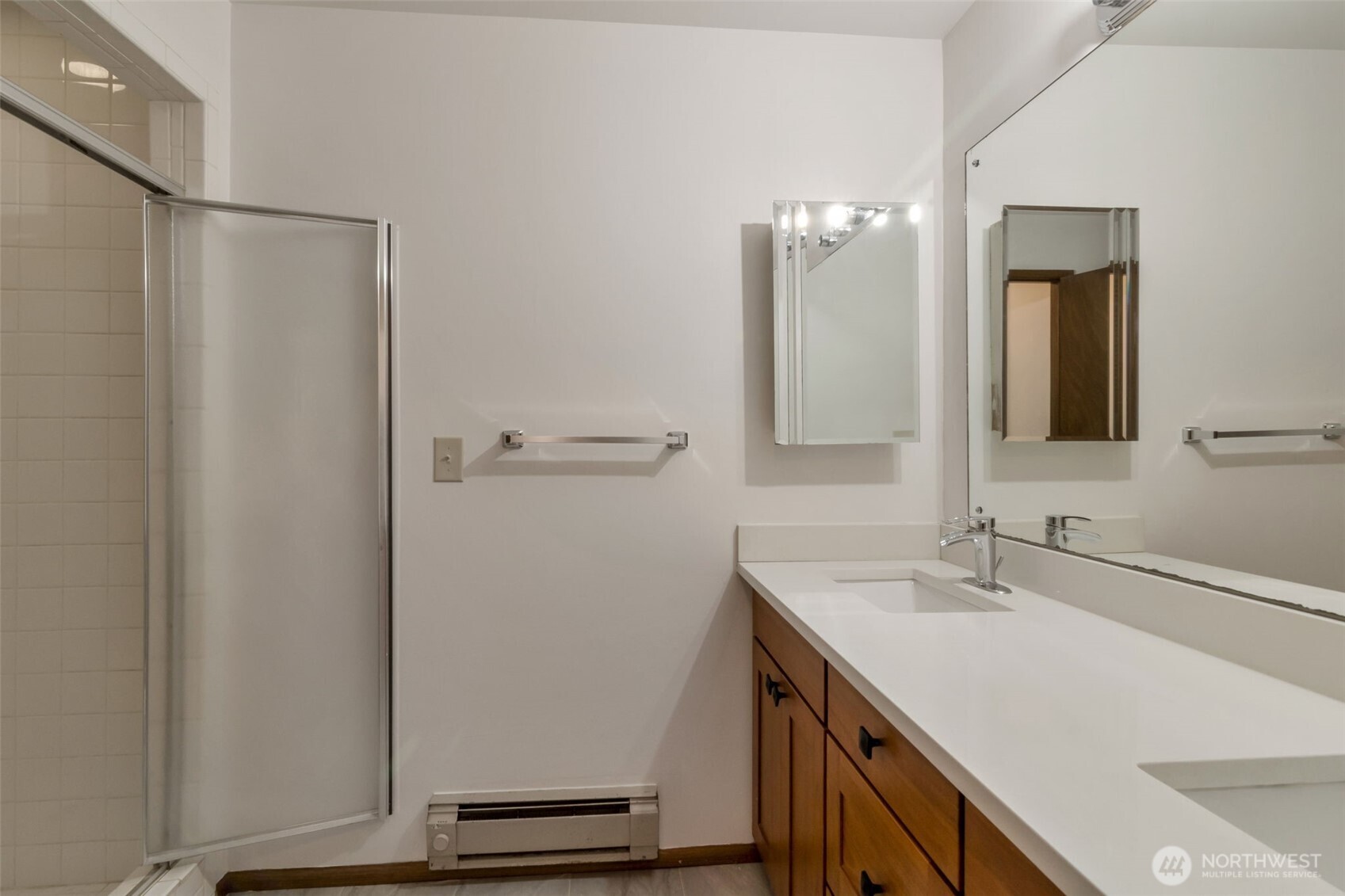 A 3/4 bath at the primary suite