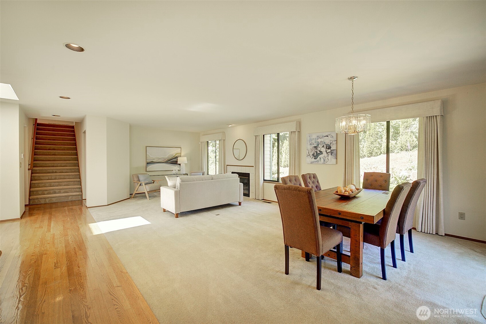 Large dining room and living room area.