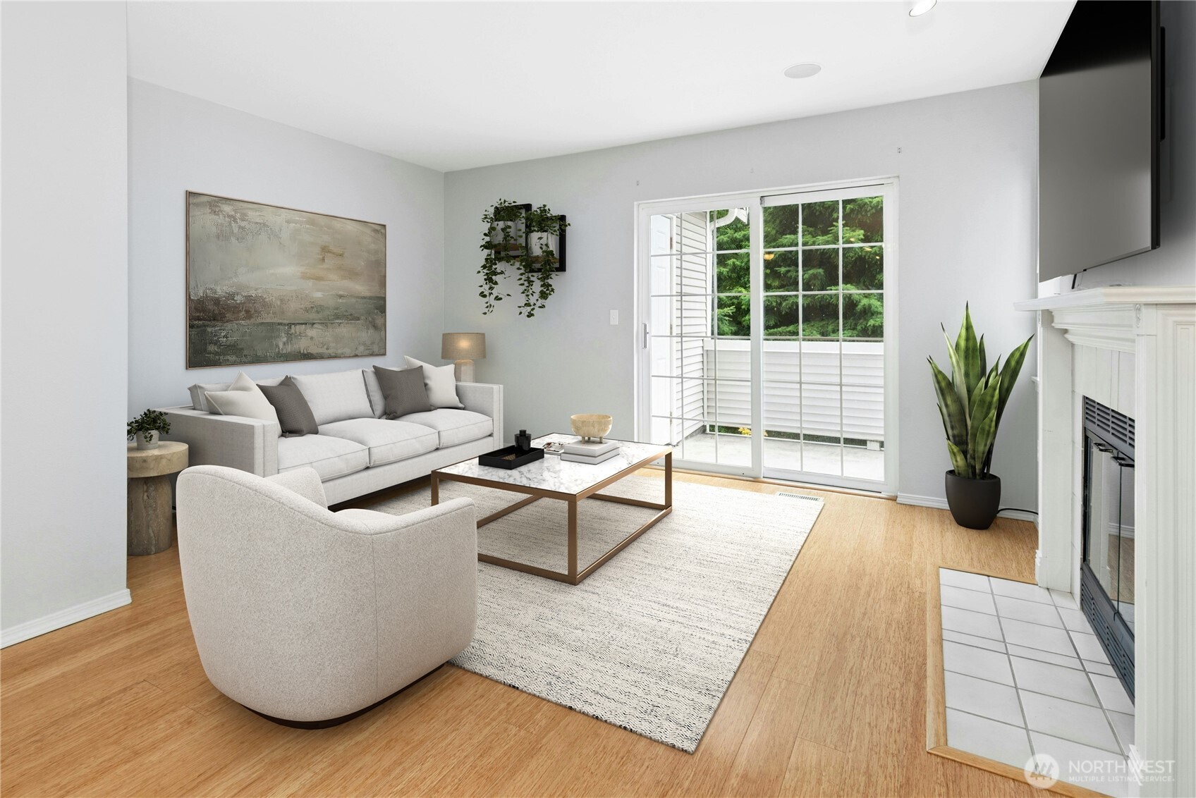 Virtually Staged - Spacious living area with an open floor plan, perfect for everyday living and entertaining.