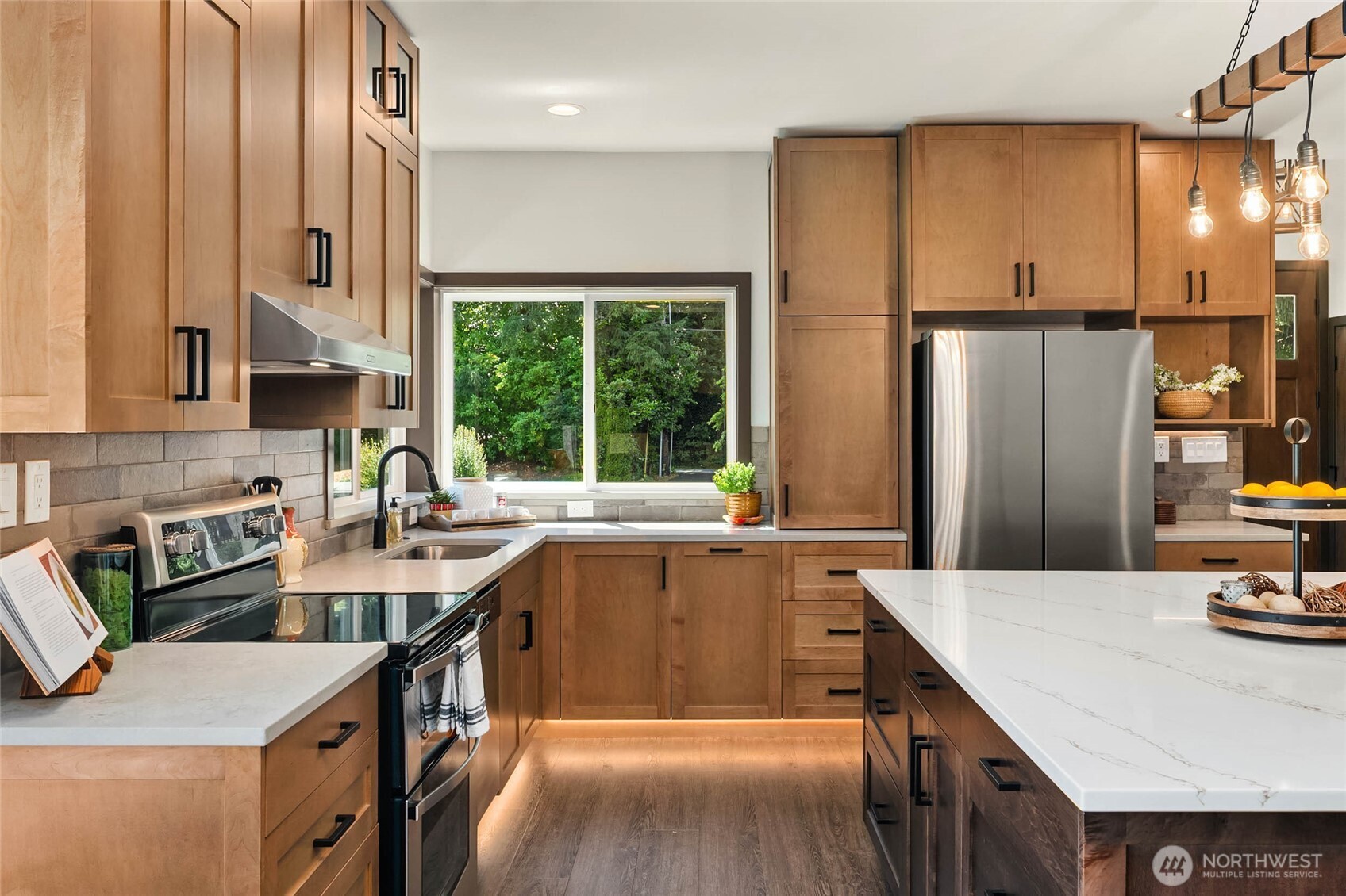 Mood lighting at floor and countertops
