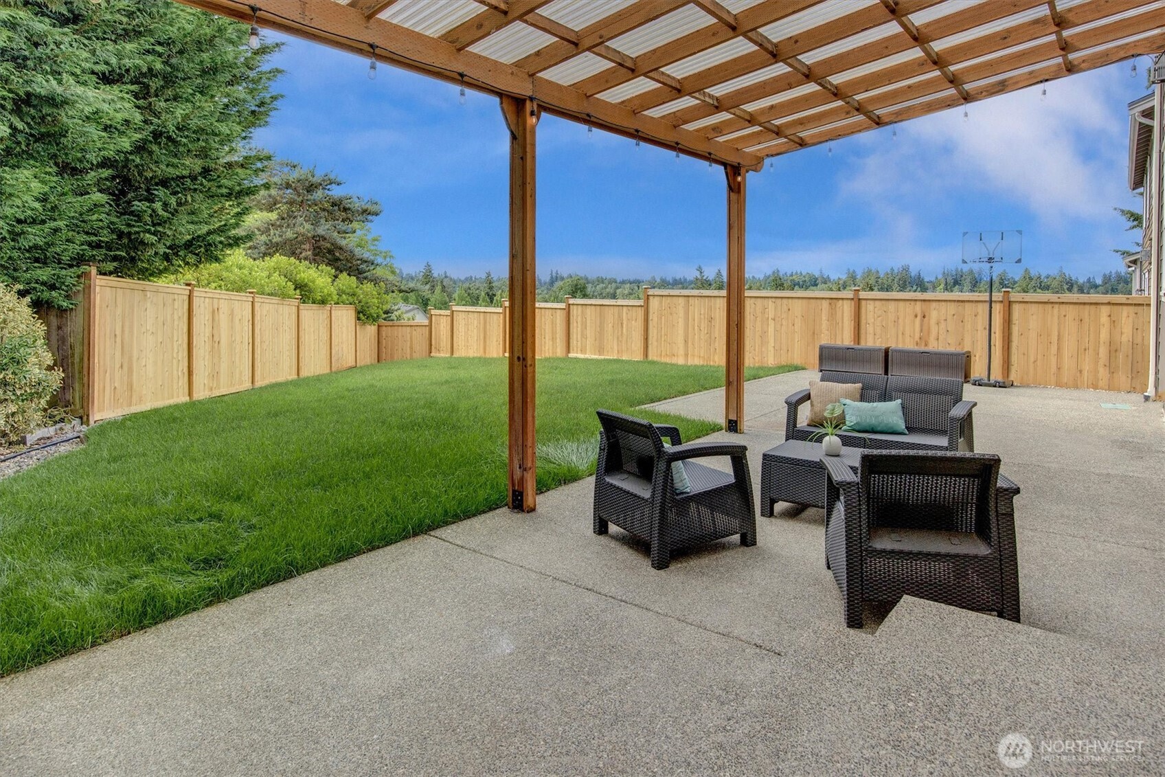 New fence and sod.  Flat yard with views
