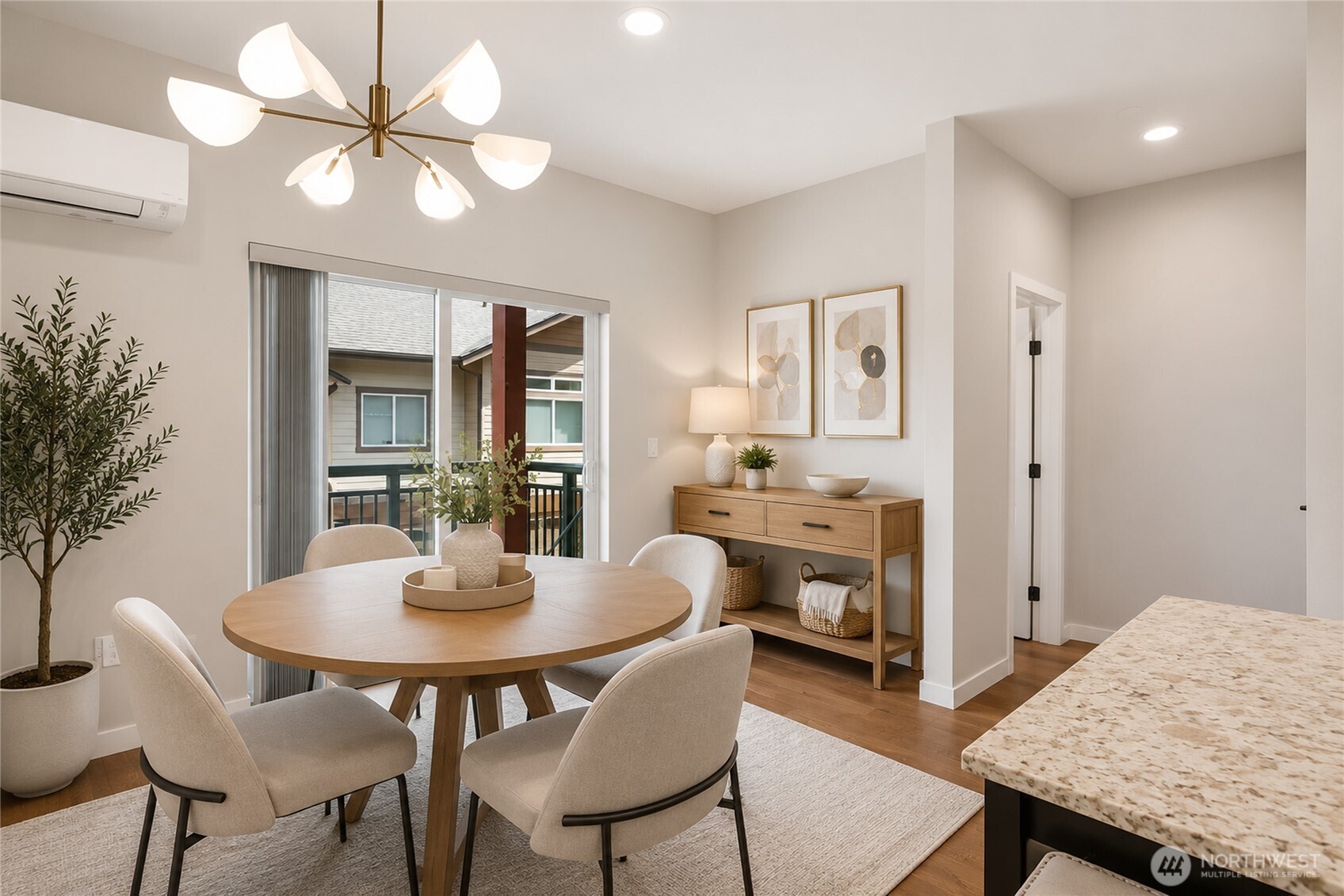 Nice Size Dining area off the kitchen.  Large space for a huge table with extensive seating.  Virtually staged for illustration purposes only!